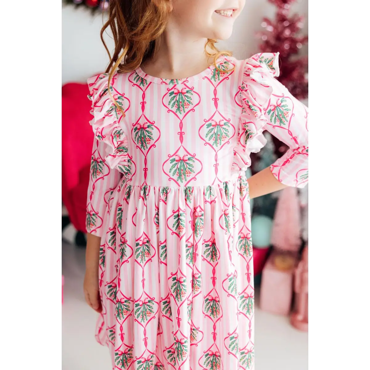 Merry Mistletoe 3/4 Sleeve Ruffle Twirl Dress - Mila & Rose ®