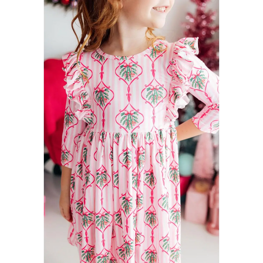 Merry Mistletoe 3/4 Sleeve Ruffle Twirl Dress - Mila & Rose ®
