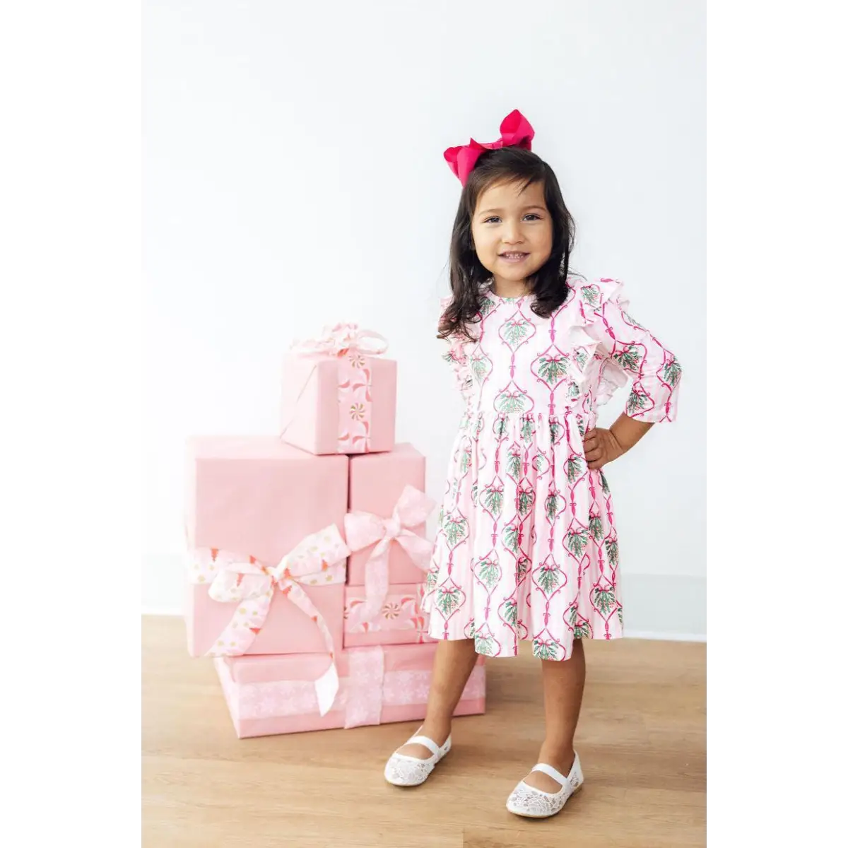 Merry Mistletoe 3/4 Sleeve Ruffle Twirl Dress - Mila & Rose ®
