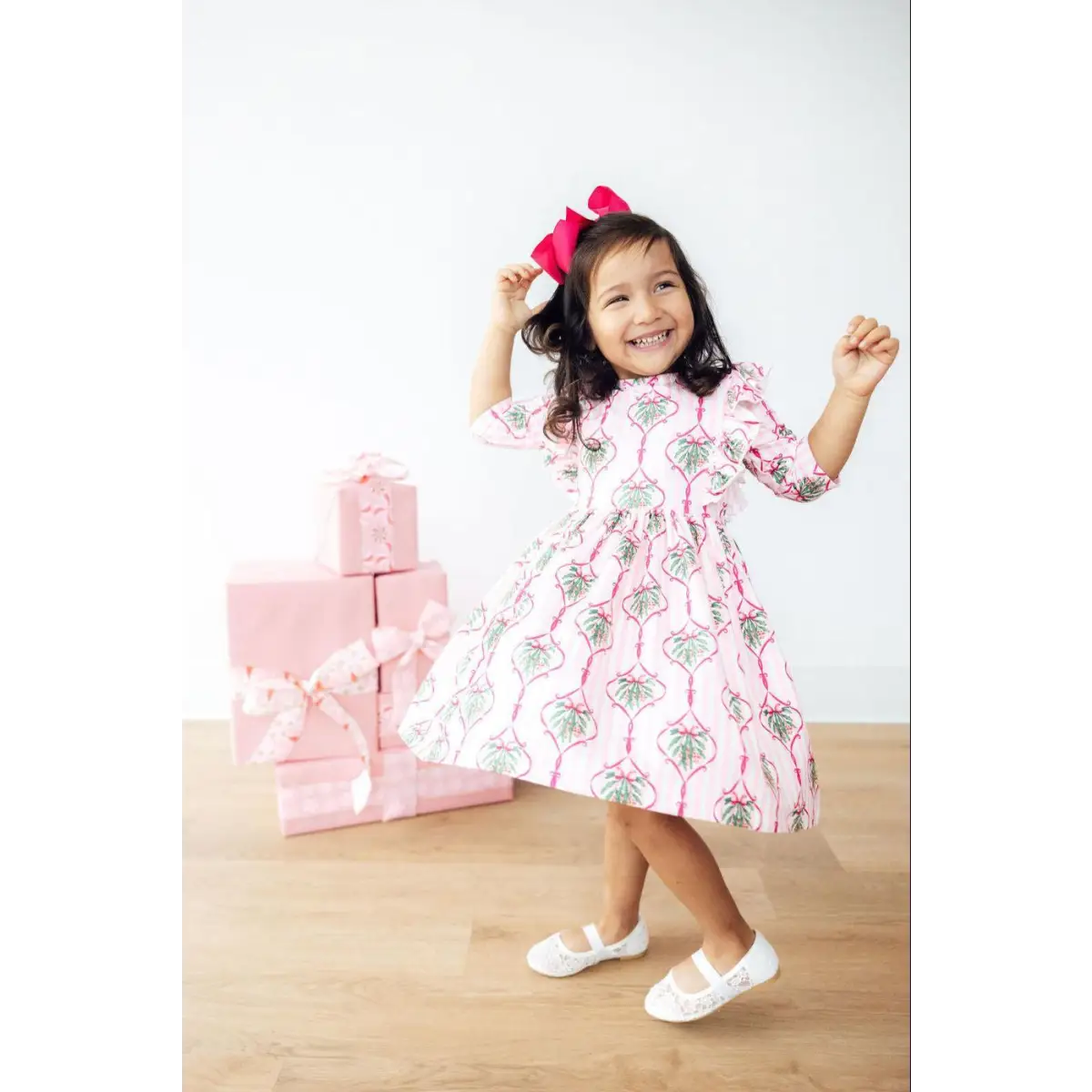 Merry Mistletoe 3/4 Sleeve Ruffle Twirl Dress - Mila & Rose ®