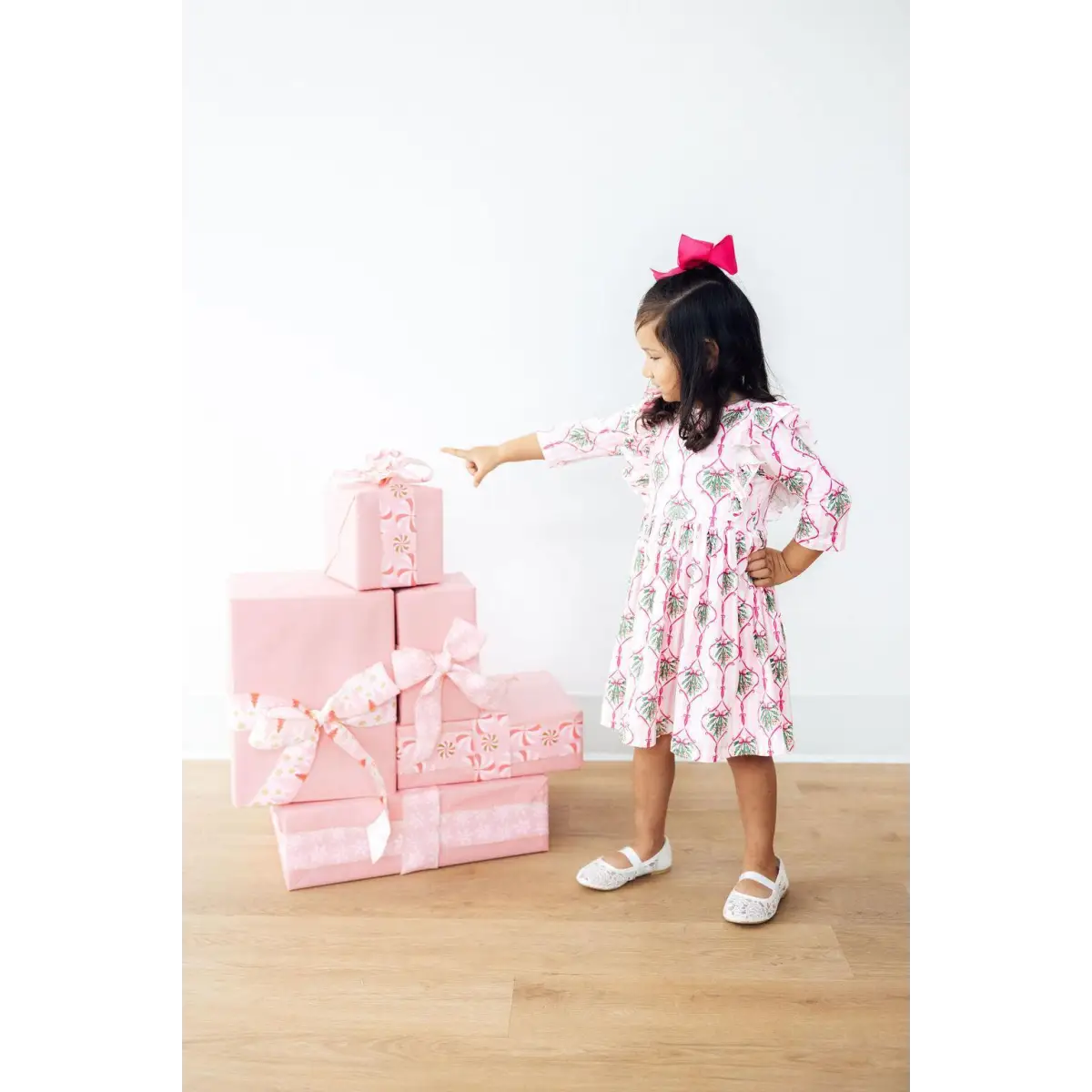 Merry Mistletoe 3/4 Sleeve Ruffle Twirl Dress - Mila & Rose ®
