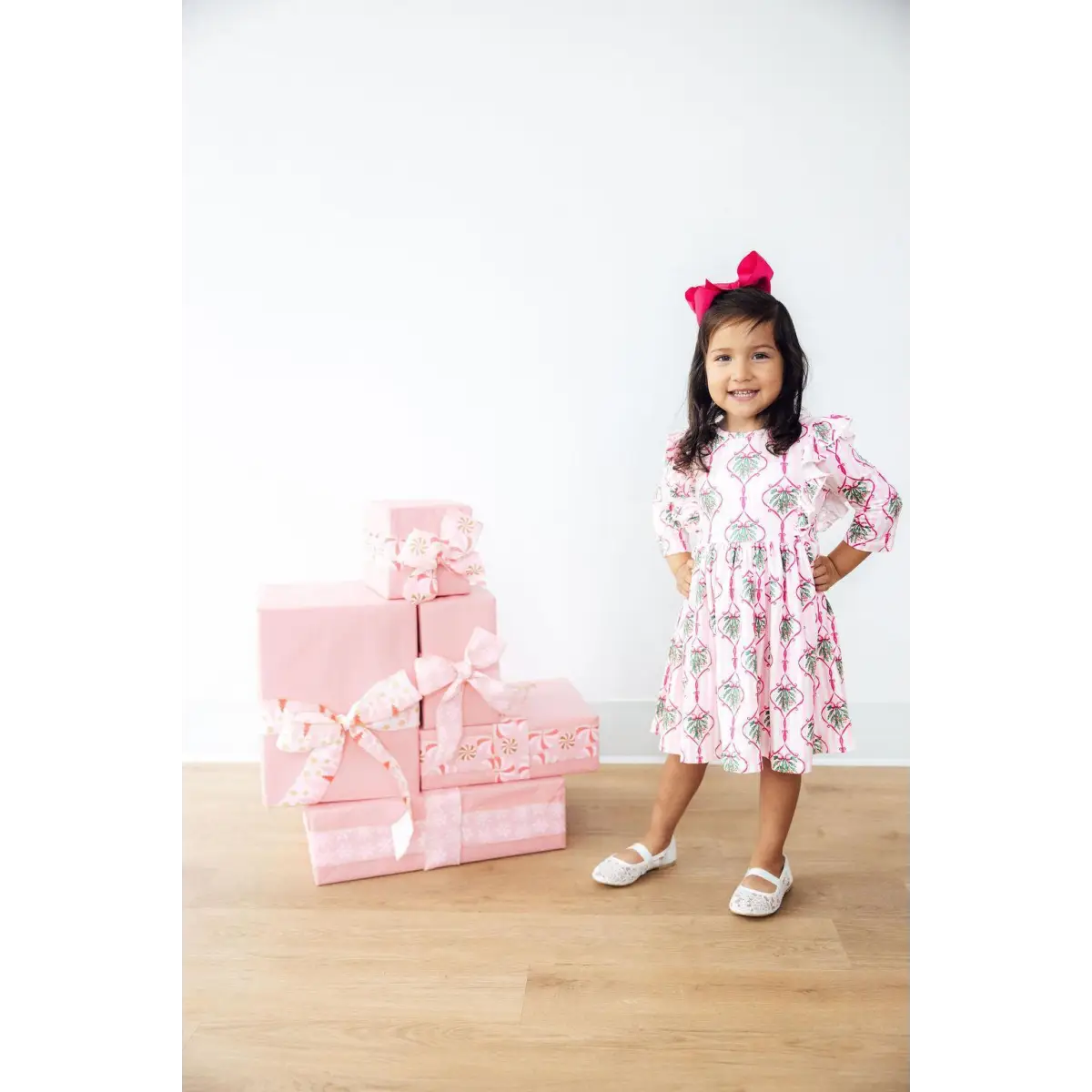 Merry Mistletoe 3/4 Sleeve Ruffle Twirl Dress - Mila & Rose ®