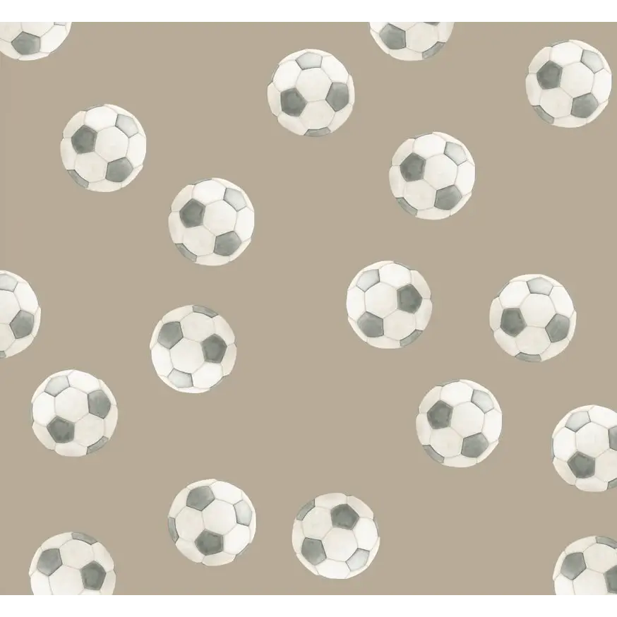 Messi Wallpaper - Soccer Balls - by Hailey Kiefer - Sample 1 foot by 1 foot / Khaki - Loomwell Home Goods