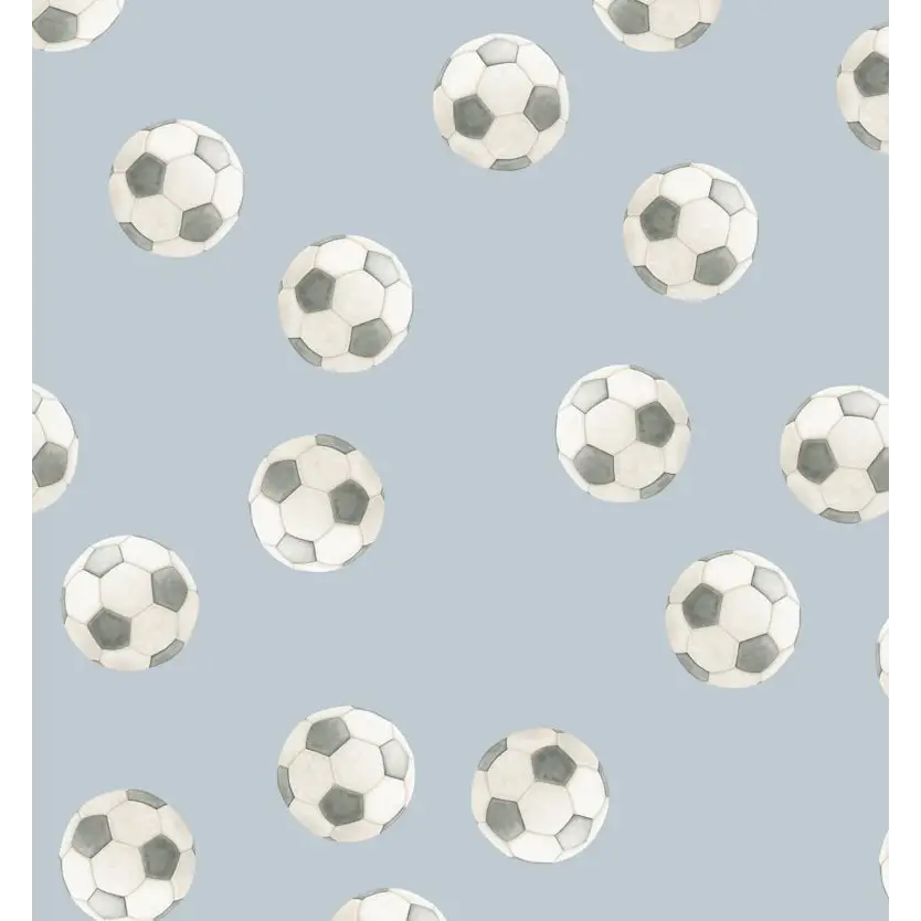 Messi Wallpaper - Soccer Balls - by Hailey Kiefer - Sample 1 foot by 1 foot / Light Blue - Loomwell Home Goods