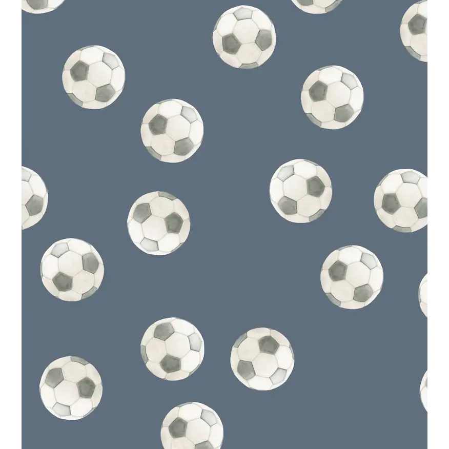 Messi Wallpaper - Soccer Balls - by Hailey Kiefer - Sample 1 foot by 1 foot / Navy - Loomwell Home Goods