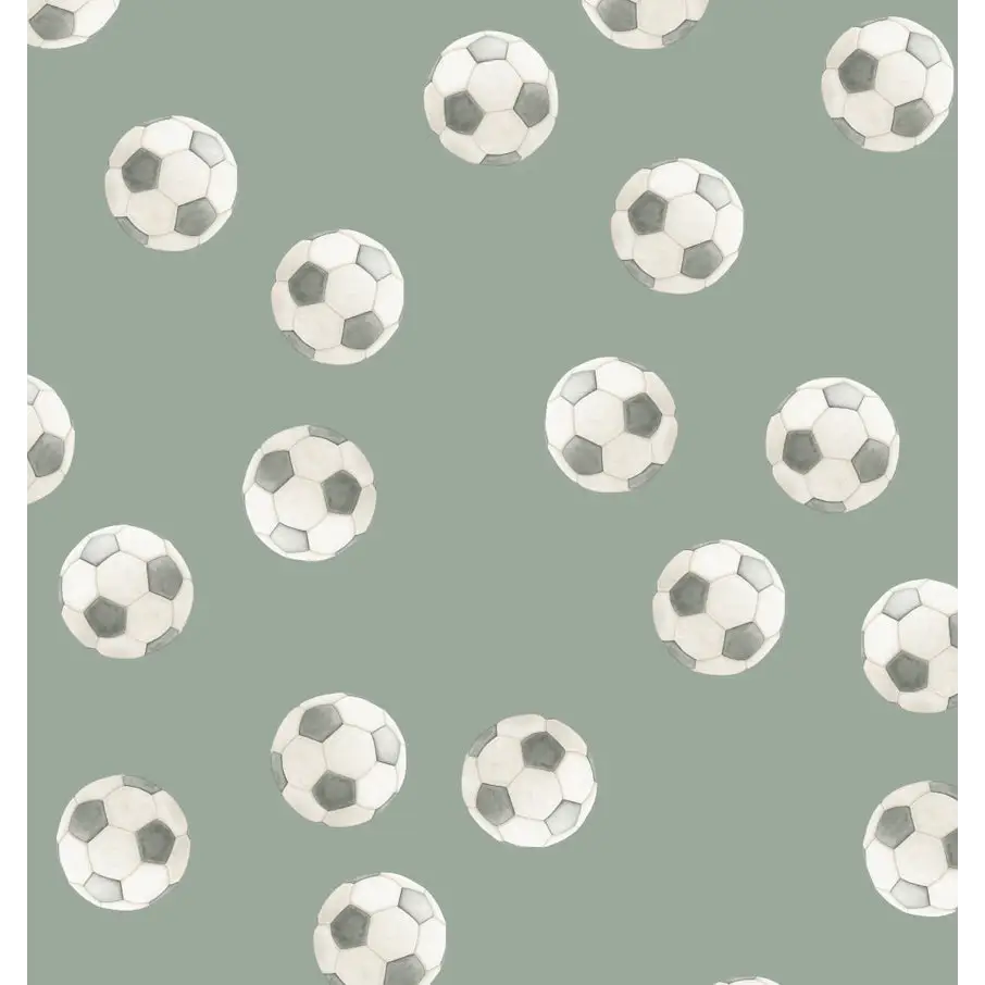 Messi Wallpaper - Soccer Balls - by Hailey Kiefer - Sample 1 foot by 1 foot / Sage - Loomwell Home Goods