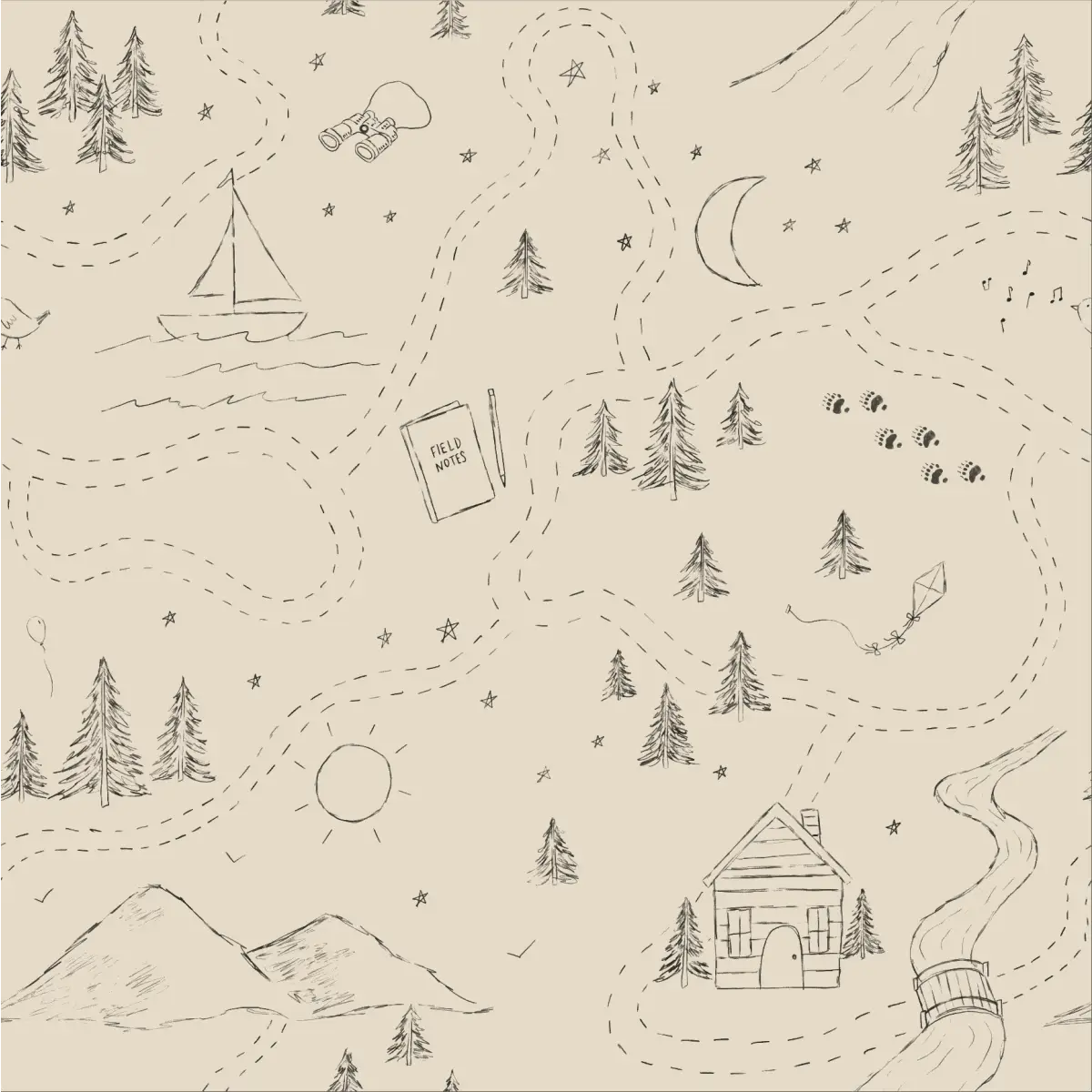 Michael Wallpaper - Houses and Trees Pencil Scketches - by Christy Beasley - Sample 1 foot by 1 foot / Cream - Loomwell