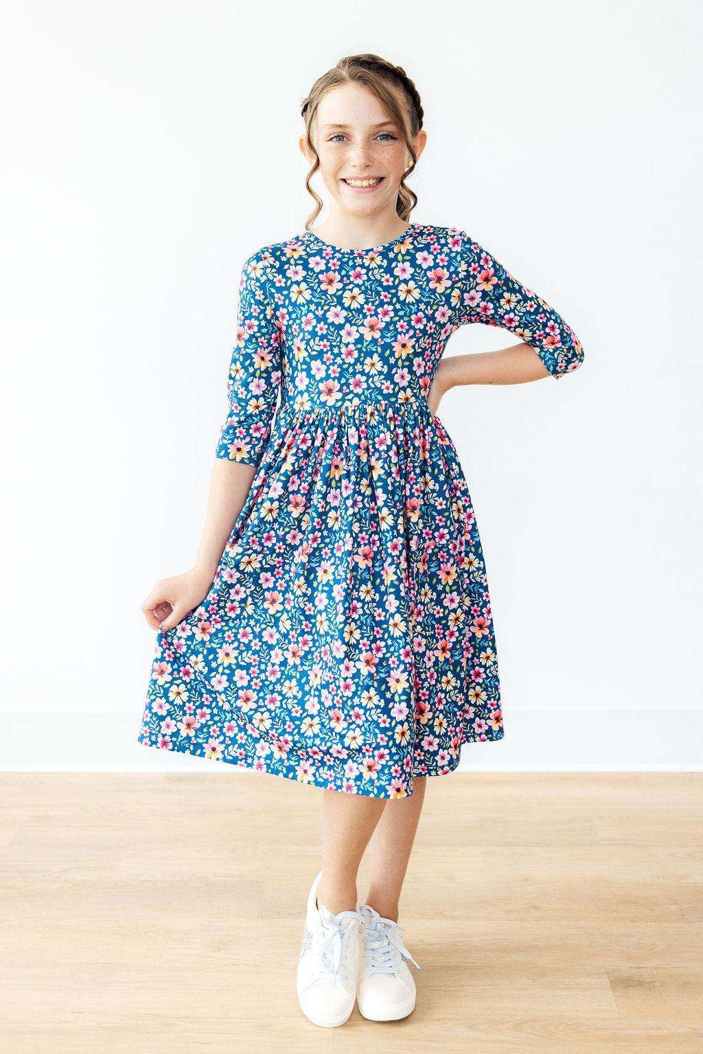 Rainforest Blooms 3/4 Sleeve Pocket Twirl Dress - Mila & Rose ®