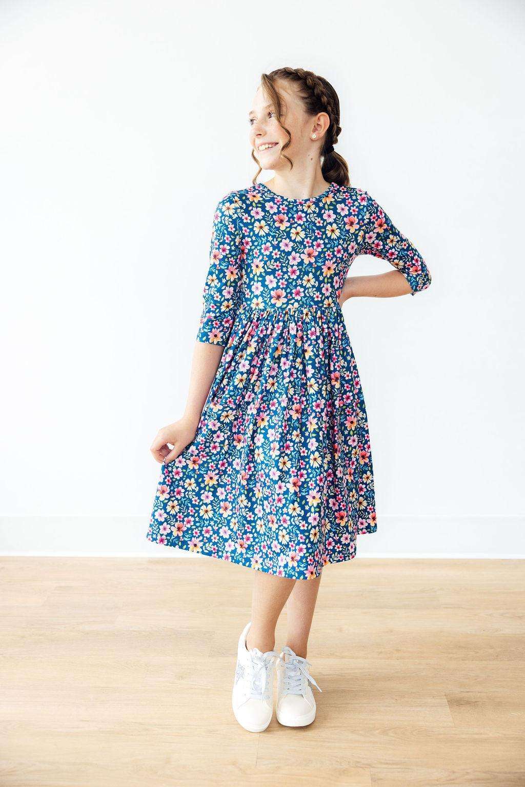 Rainforest Blooms 3/4 Sleeve Pocket Twirl Dress - Mila & Rose ®