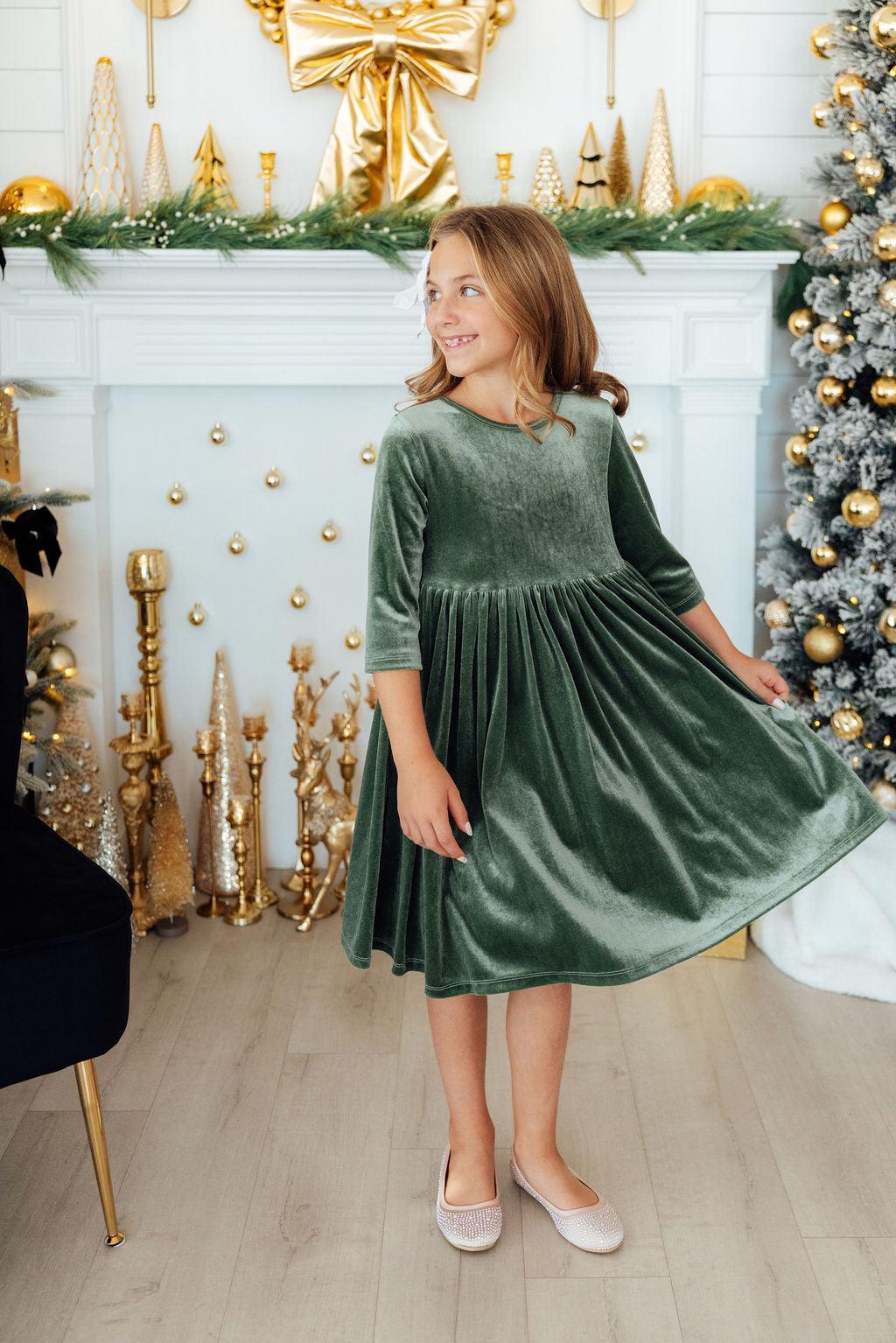 Sage Velvet Twirl Dress - Mila & Rose ®