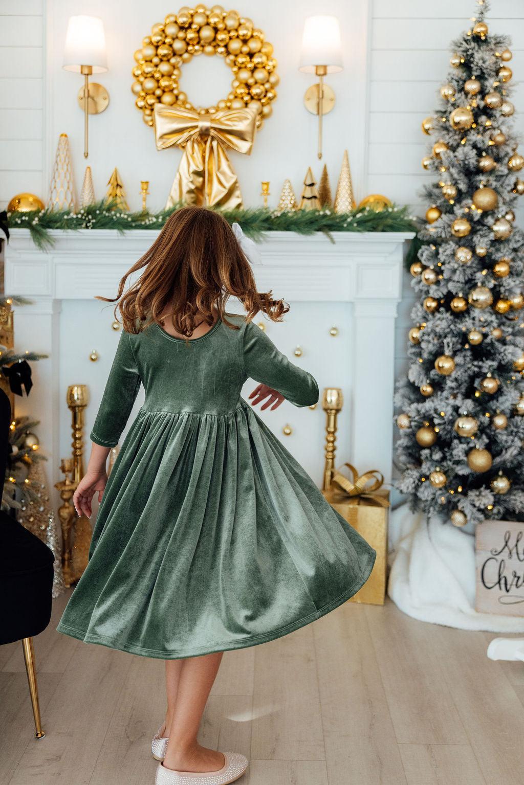 Sage Velvet Twirl Dress - Mila & Rose ®