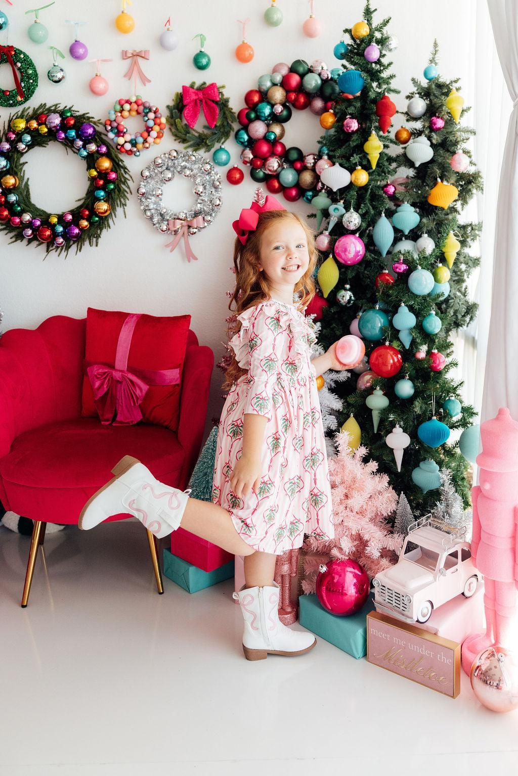 Merry Mistletoe 3/4 Sleeve Ruffle Twirl Dress - Mila & Rose ®