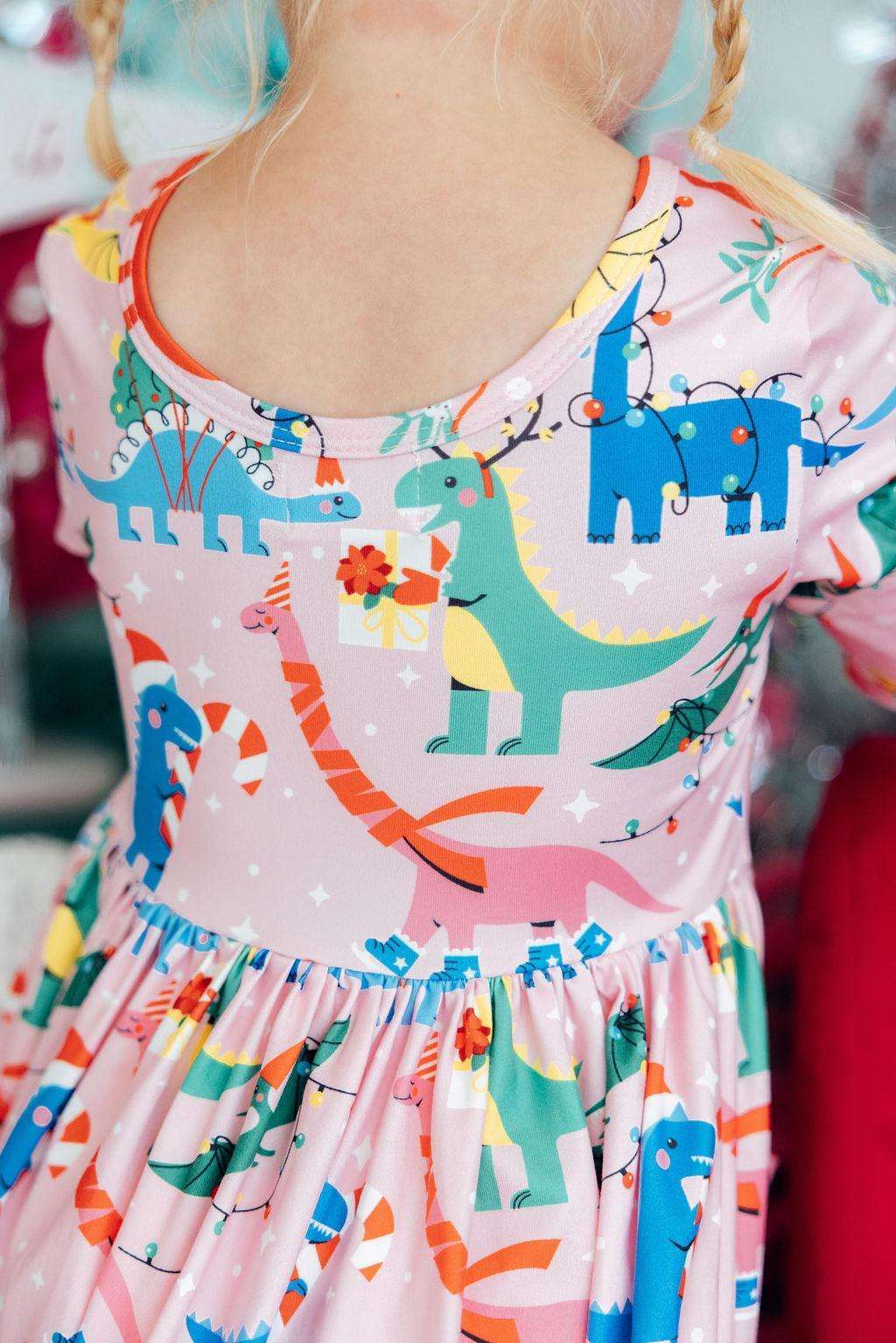 Jingle Saurus L/S Pocket Twirl Dress - Mila & Rose ®