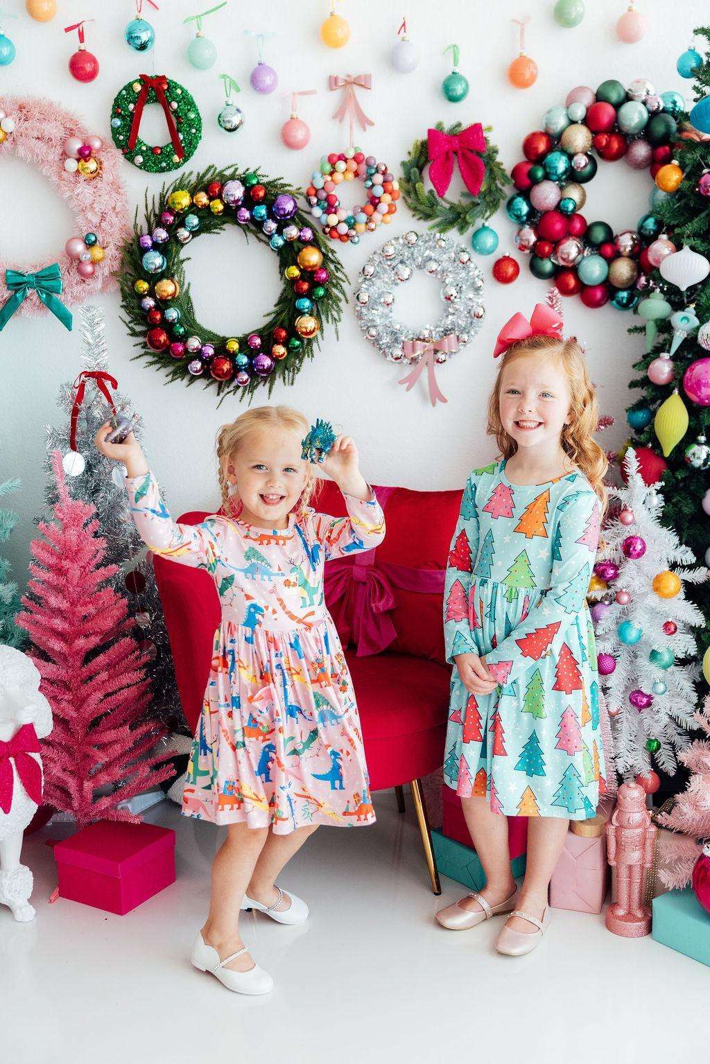 Jingle Saurus L/S Pocket Twirl Dress - Mila & Rose ®