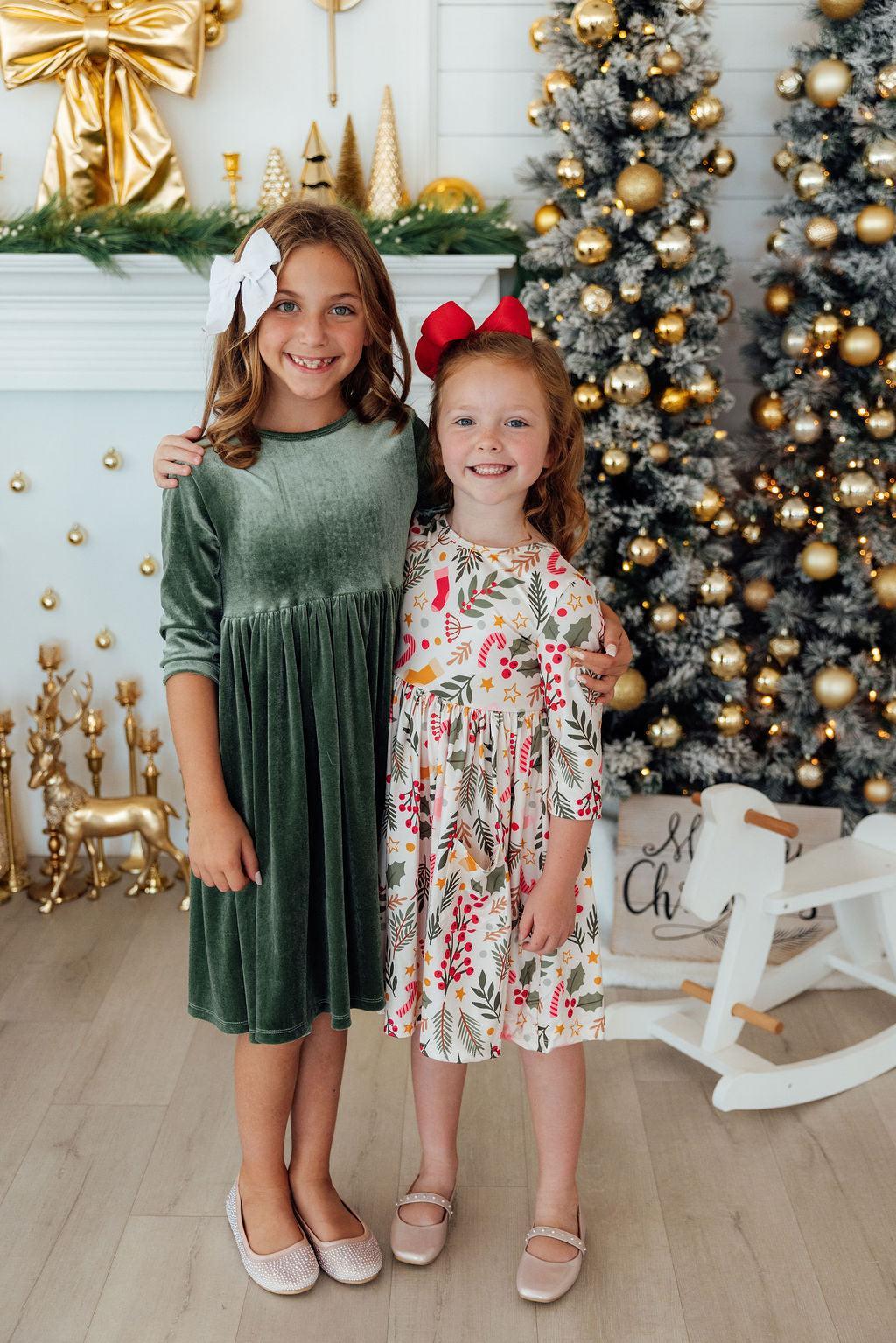 Sage Velvet Twirl Dress - Mila & Rose ®