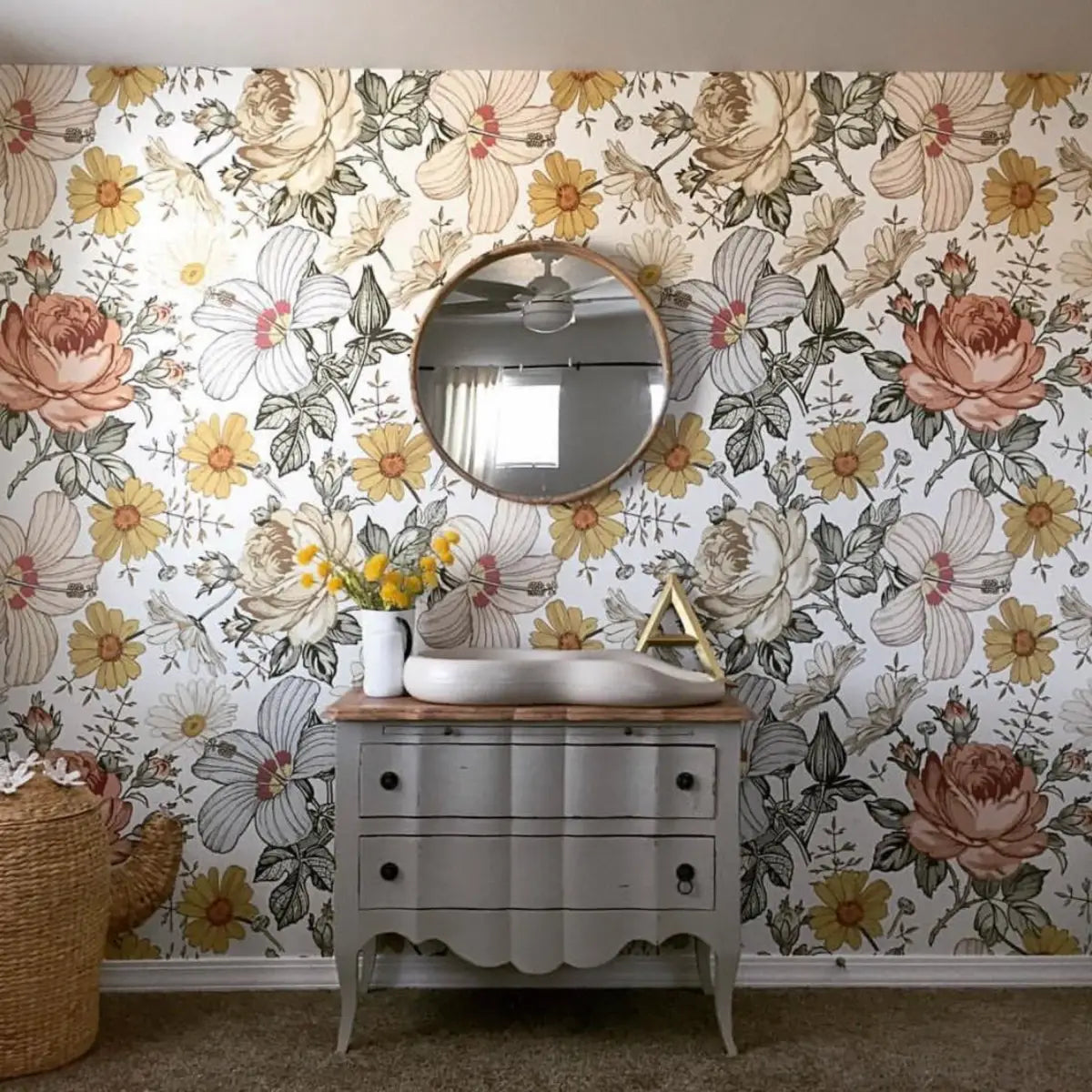 Mila Wallpaper - Pink and Coral Roses - Loomwell Home Goods