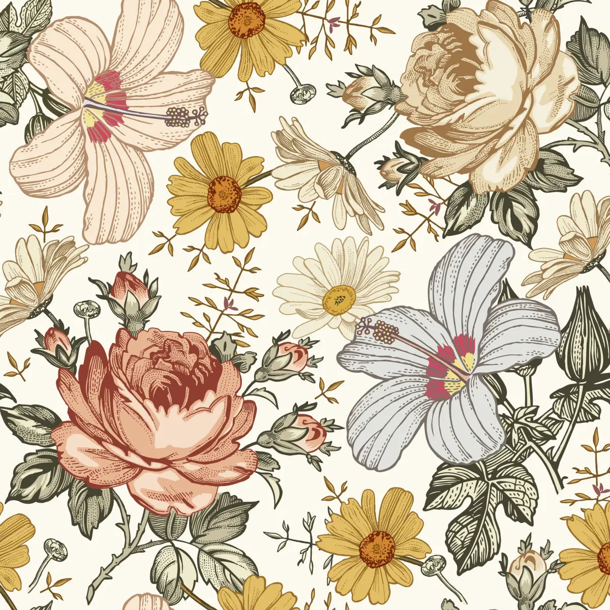 Mila Wallpaper - Pink and Coral Roses - Sample 1 foot by 1 foot - Loomwell Home Goods
