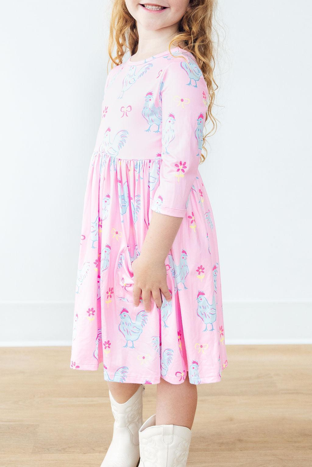 Little Miss Chickie 3/4 Sleeve Pocket Twirl Dress - Mila & Rose ®