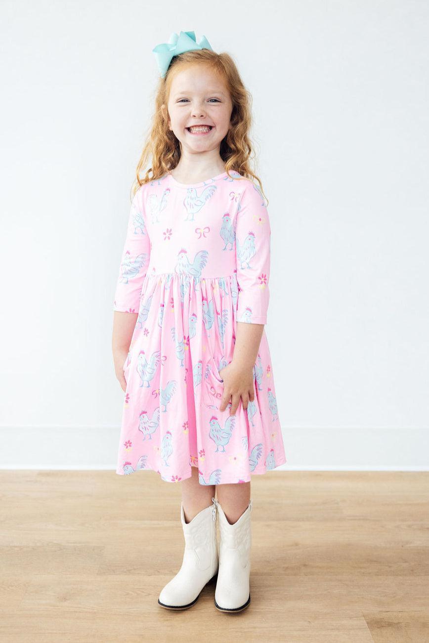 Little Miss Chickie 3/4 Sleeve Pocket Twirl Dress - Mila & Rose ®