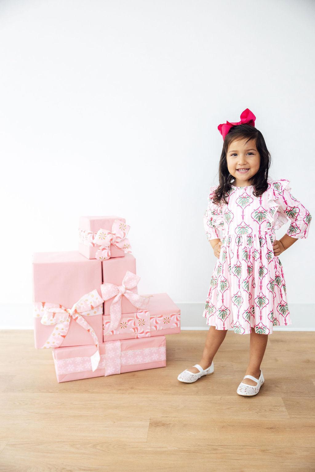 Merry Mistletoe 3/4 Sleeve Ruffle Twirl Dress - Mila & Rose ®