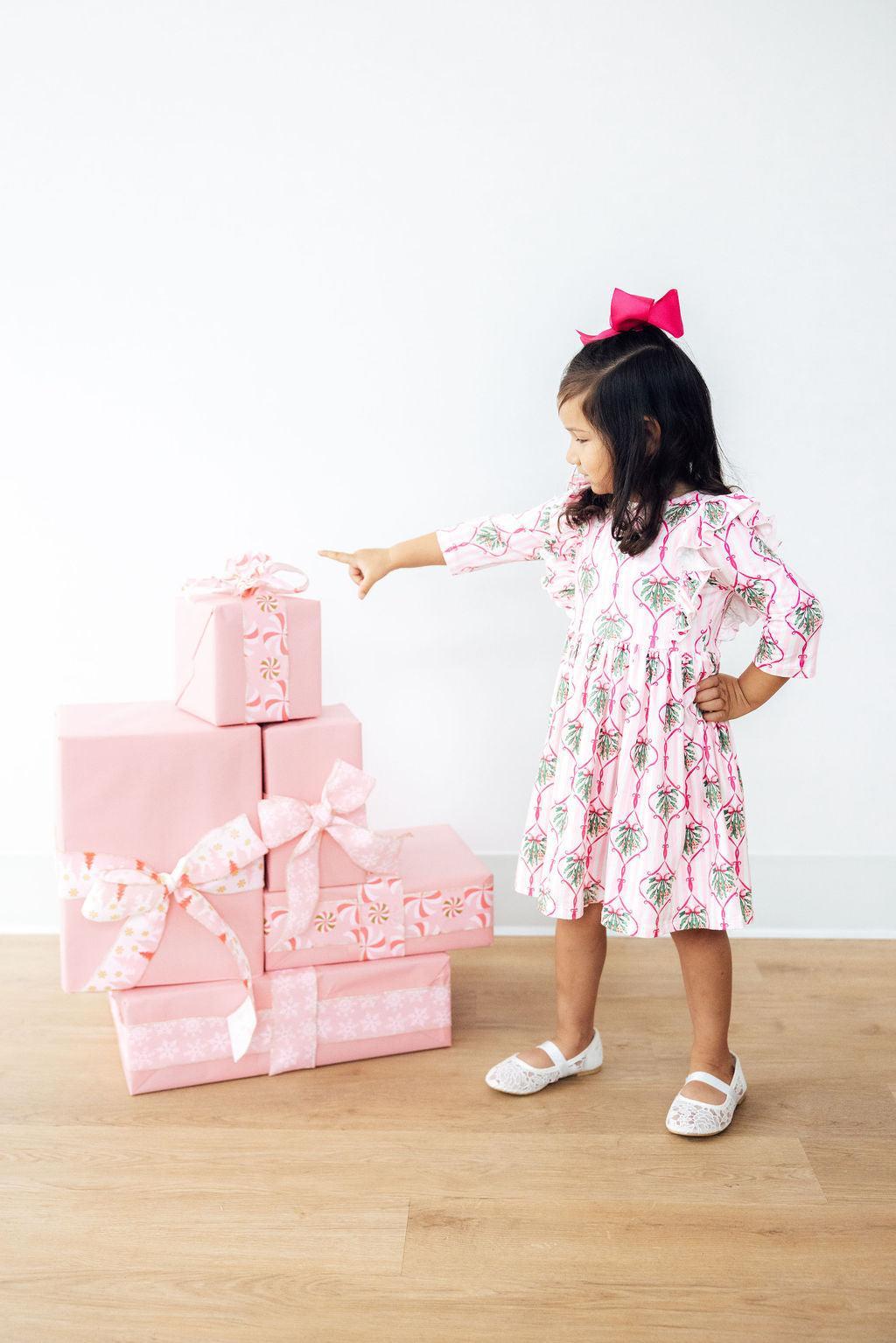 Merry Mistletoe 3/4 Sleeve Ruffle Twirl Dress - Mila & Rose ®