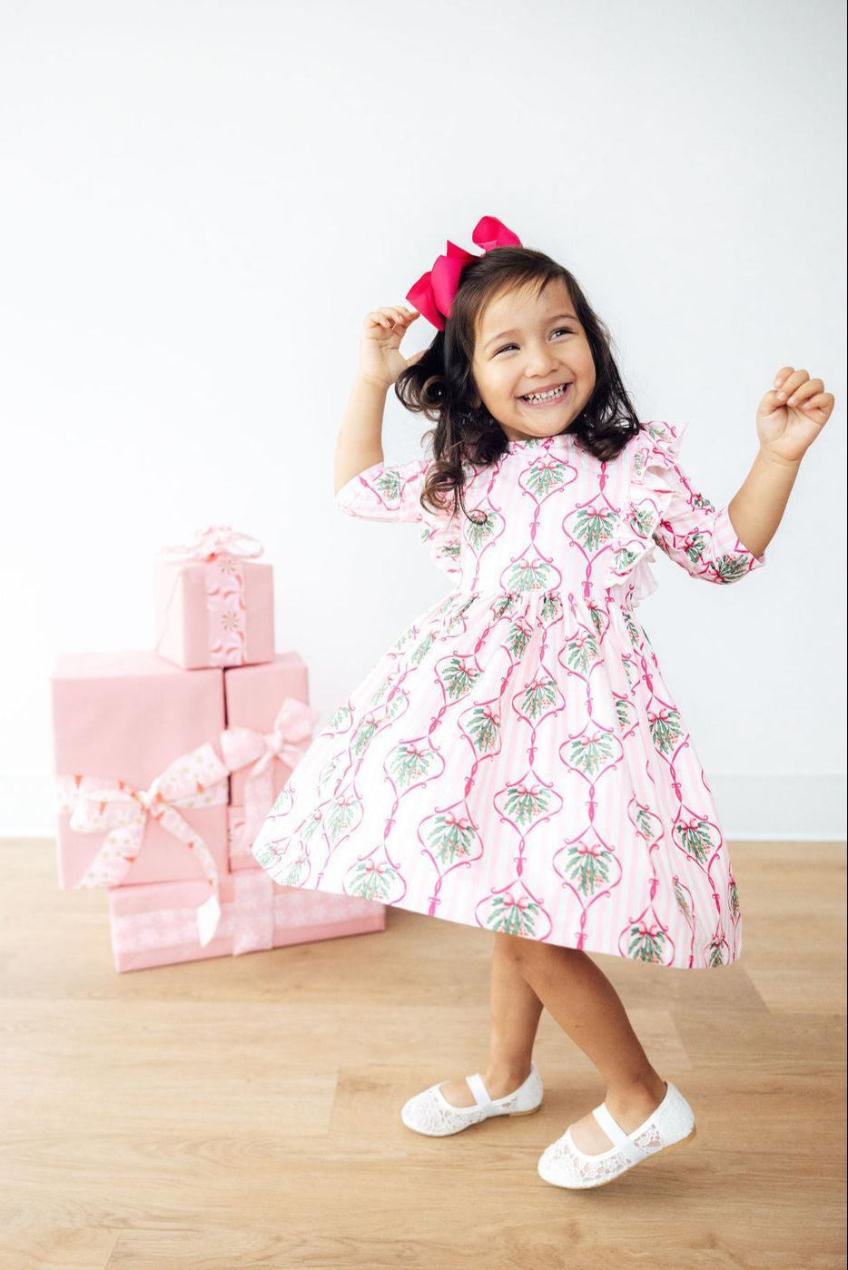 Merry Mistletoe 3/4 Sleeve Ruffle Twirl Dress - Mila & Rose ®