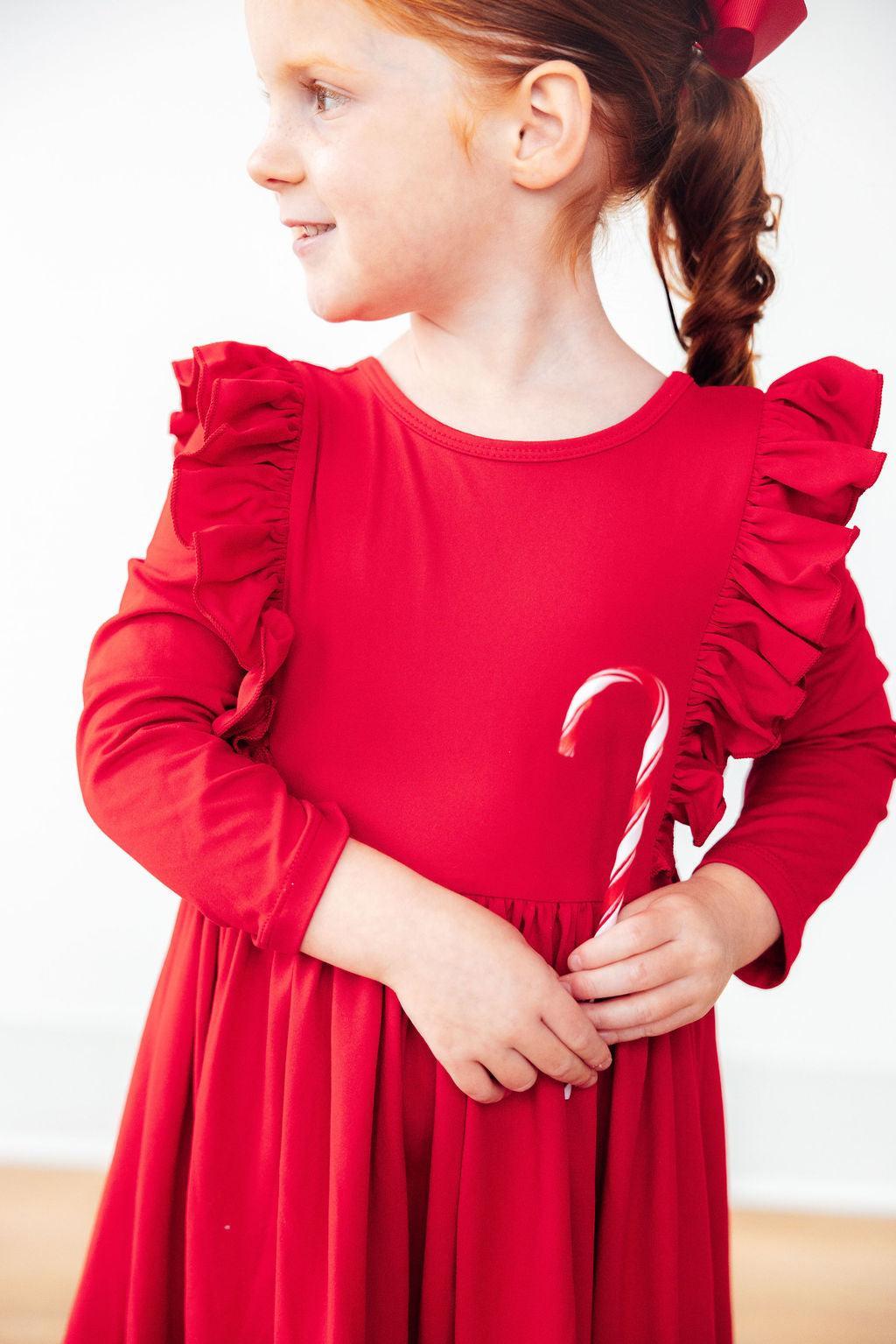 Red L/S Ruffle Twirl Dress - Mila & Rose ®
