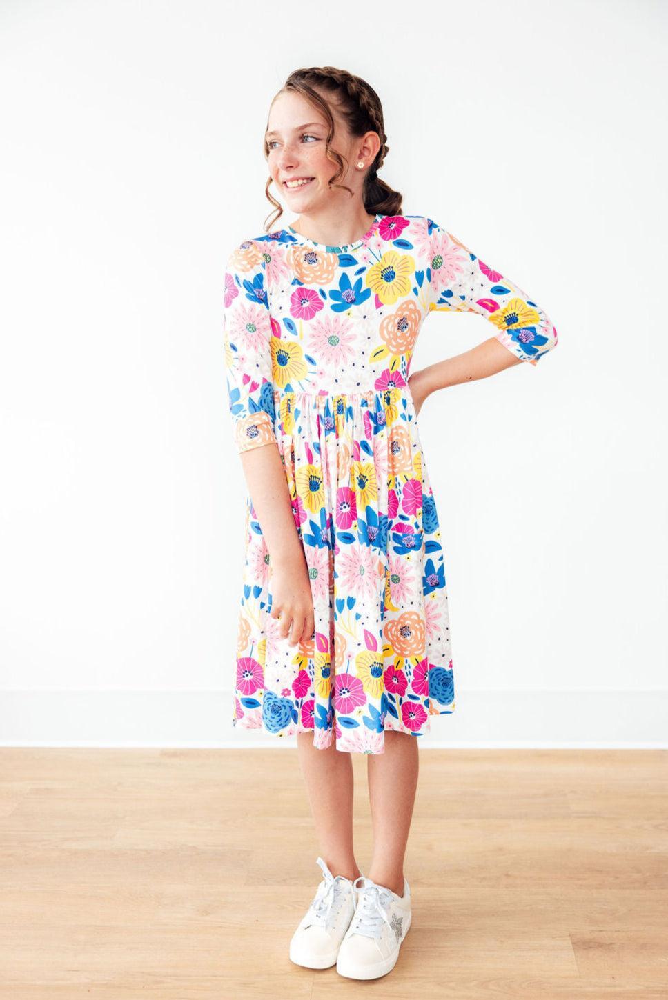 Sunshine Floral 3/4 Sleeve Pocket Twirl Dress - Mila & Rose ®