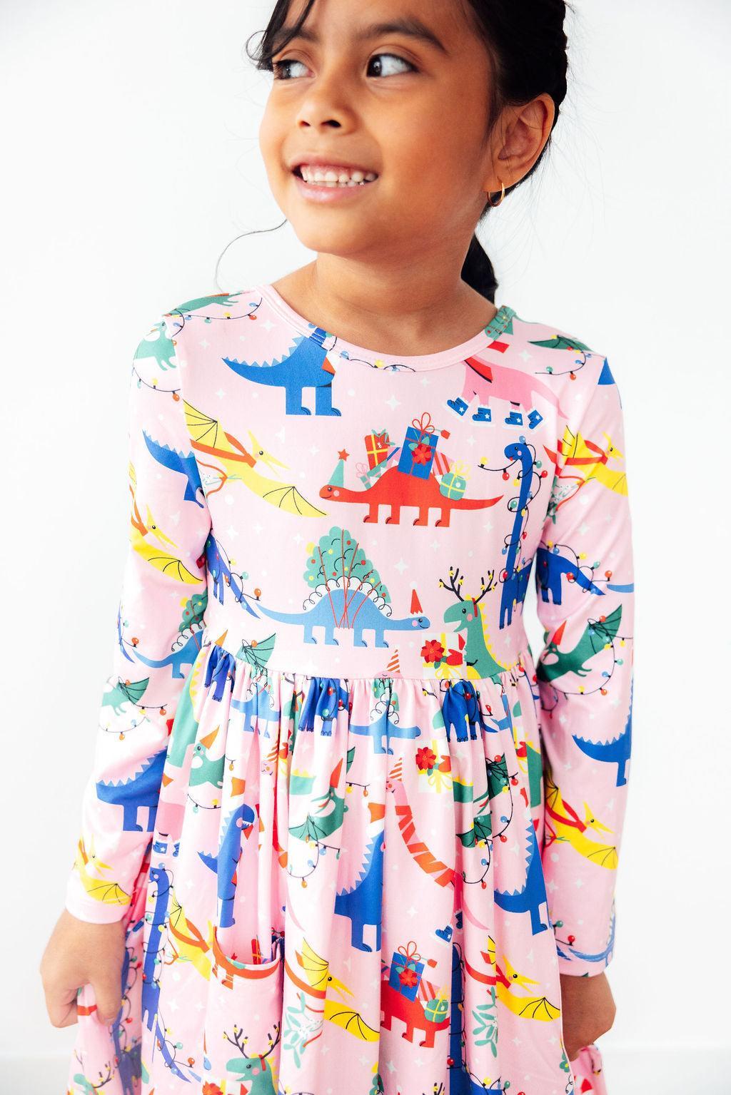 Jingle Saurus L/S Pocket Twirl Dress - Mila & Rose ®