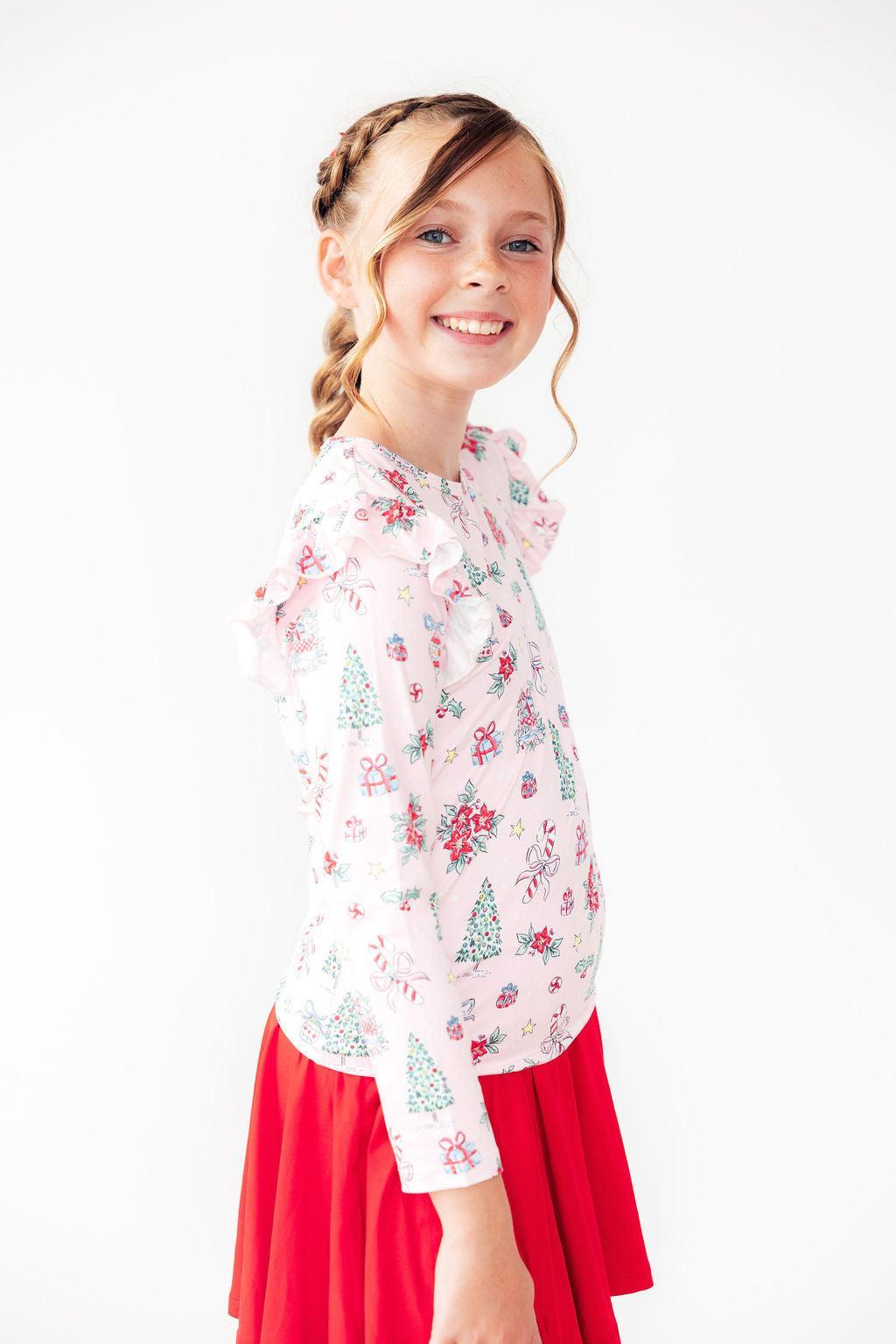 Pink Christmas L/S Ruffle Tee - Mila & Rose ®