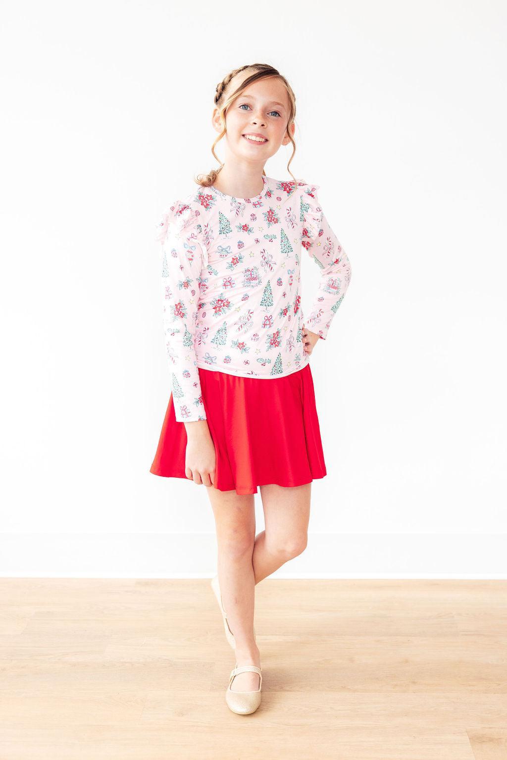 Pink Christmas L/S Ruffle Tee - Mila & Rose ®