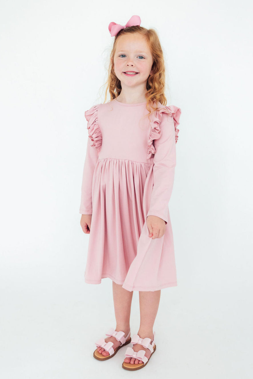 Vintage Pink L/S Ruffle Twirl Dress - Mila & Rose ®