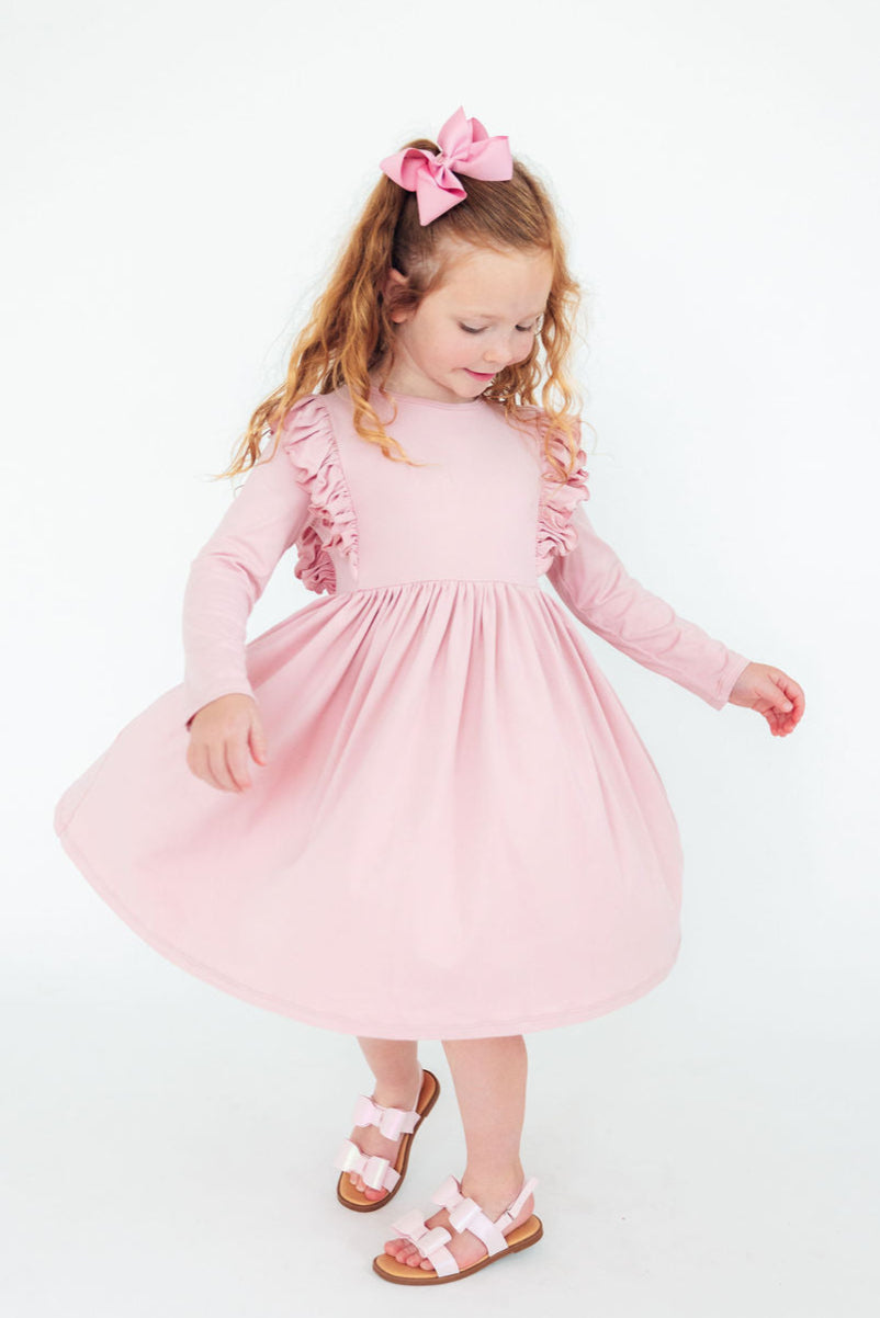Vintage Pink L/S Ruffle Twirl Dress - Mila & Rose ®