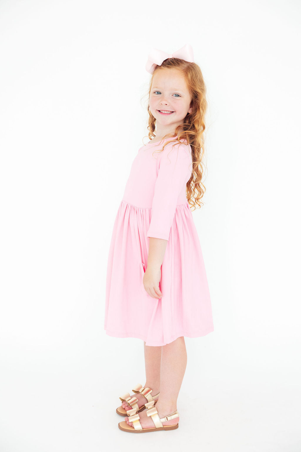 Bubblegum Pink 3/4 Sleeve Pocket Twirl Dress - Mila & Rose ®