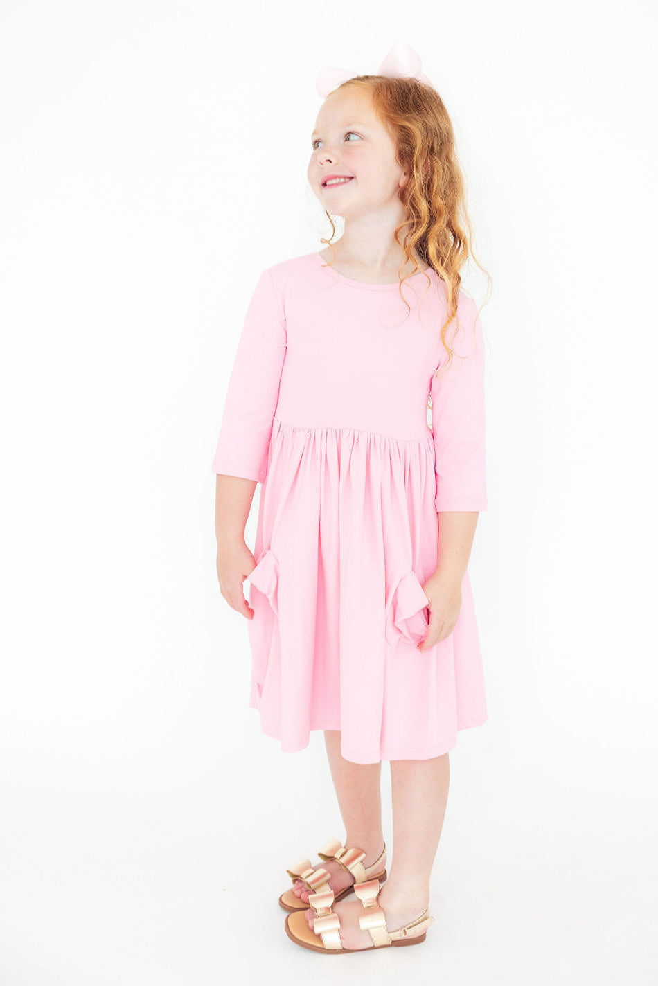 Bubblegum Pink 3/4 Sleeve Pocket Twirl Dress - Mila & Rose ®