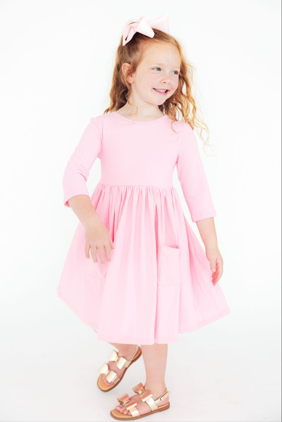 Bubblegum Pink 3/4 Sleeve Pocket Twirl Dress - Mila & Rose ®