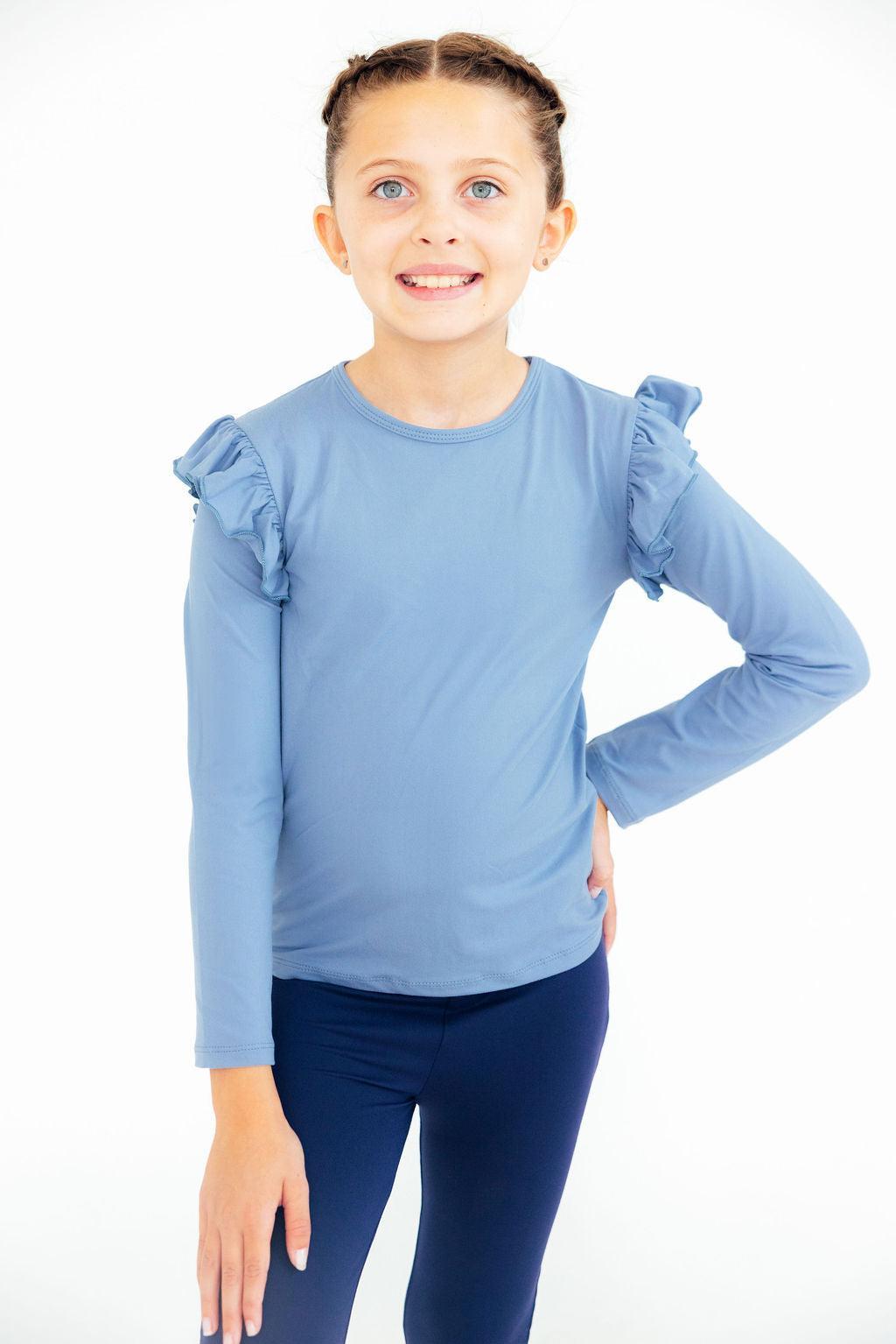 Dusty Blue L/S Ruffle Tee - Mila & Rose ®
