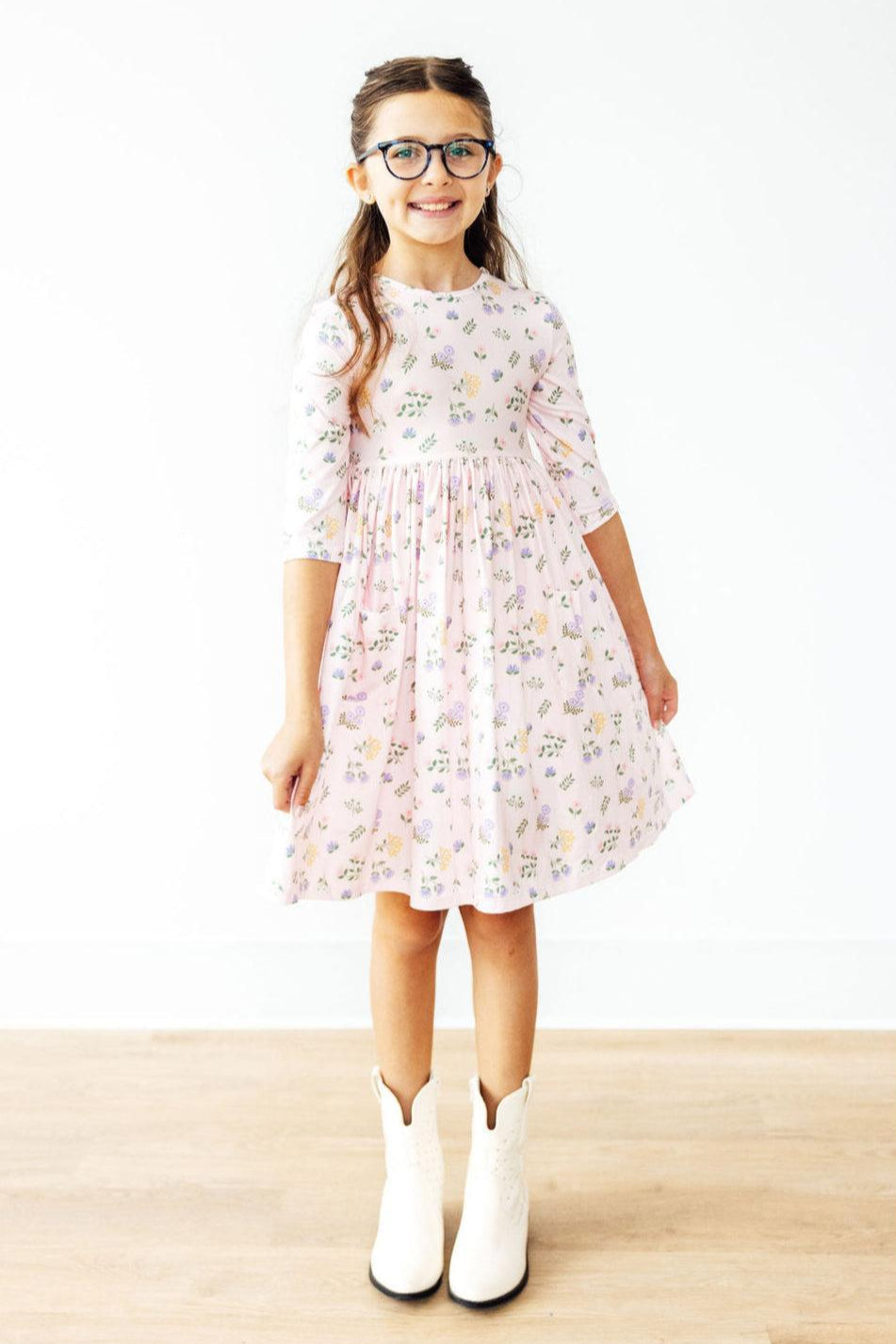 Pastel Petals 3/4 Sleeve Pocket Twirl Dress - Mila & Rose ®