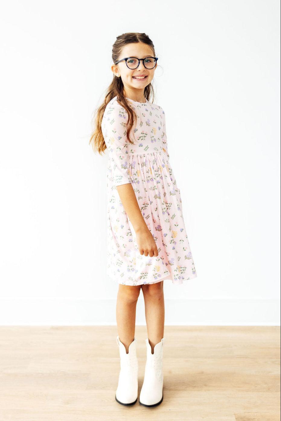 Pastel Petals 3/4 Sleeve Pocket Twirl Dress - Mila & Rose ®