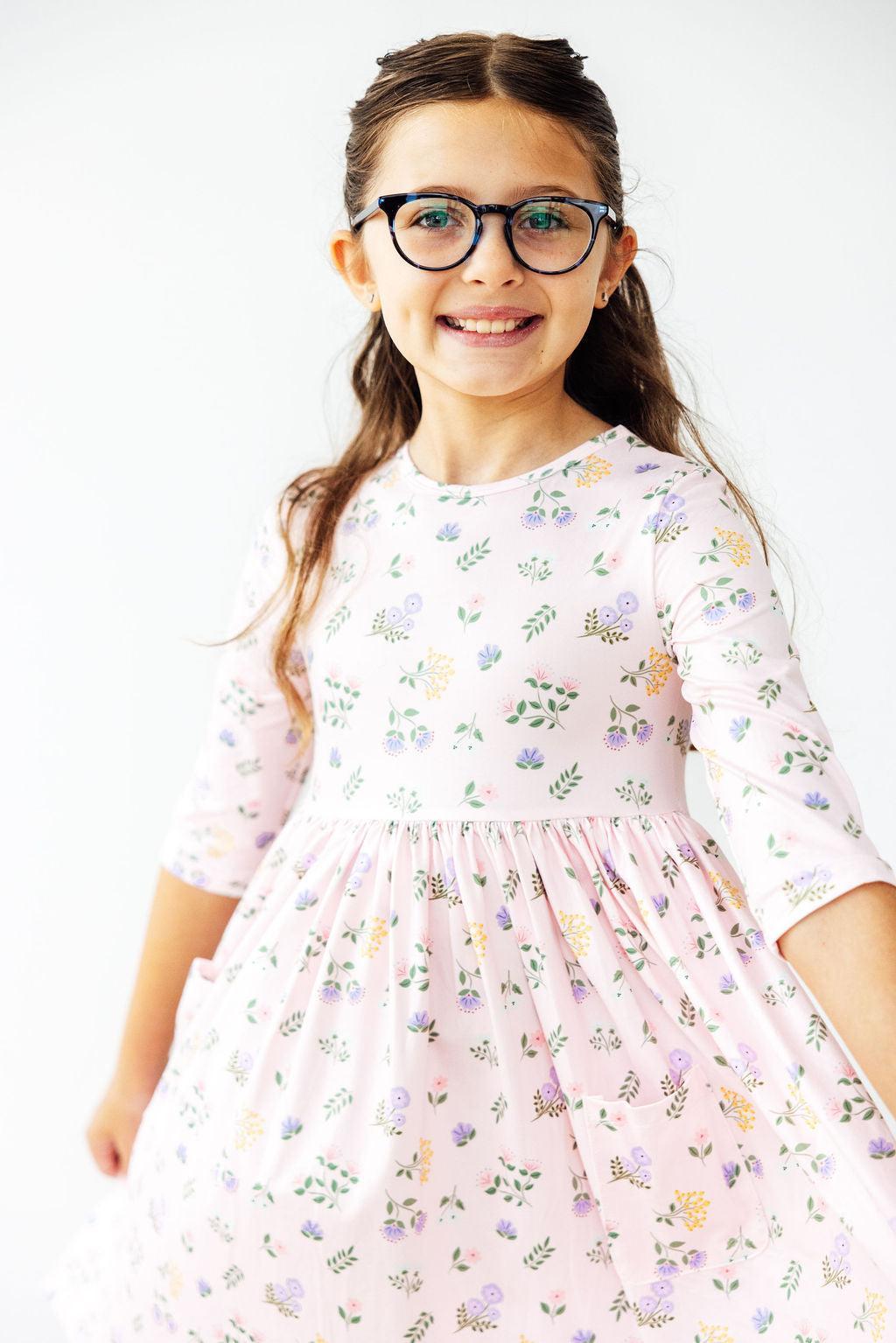 Pastel Petals 3/4 Sleeve Pocket Twirl Dress - Mila & Rose ®