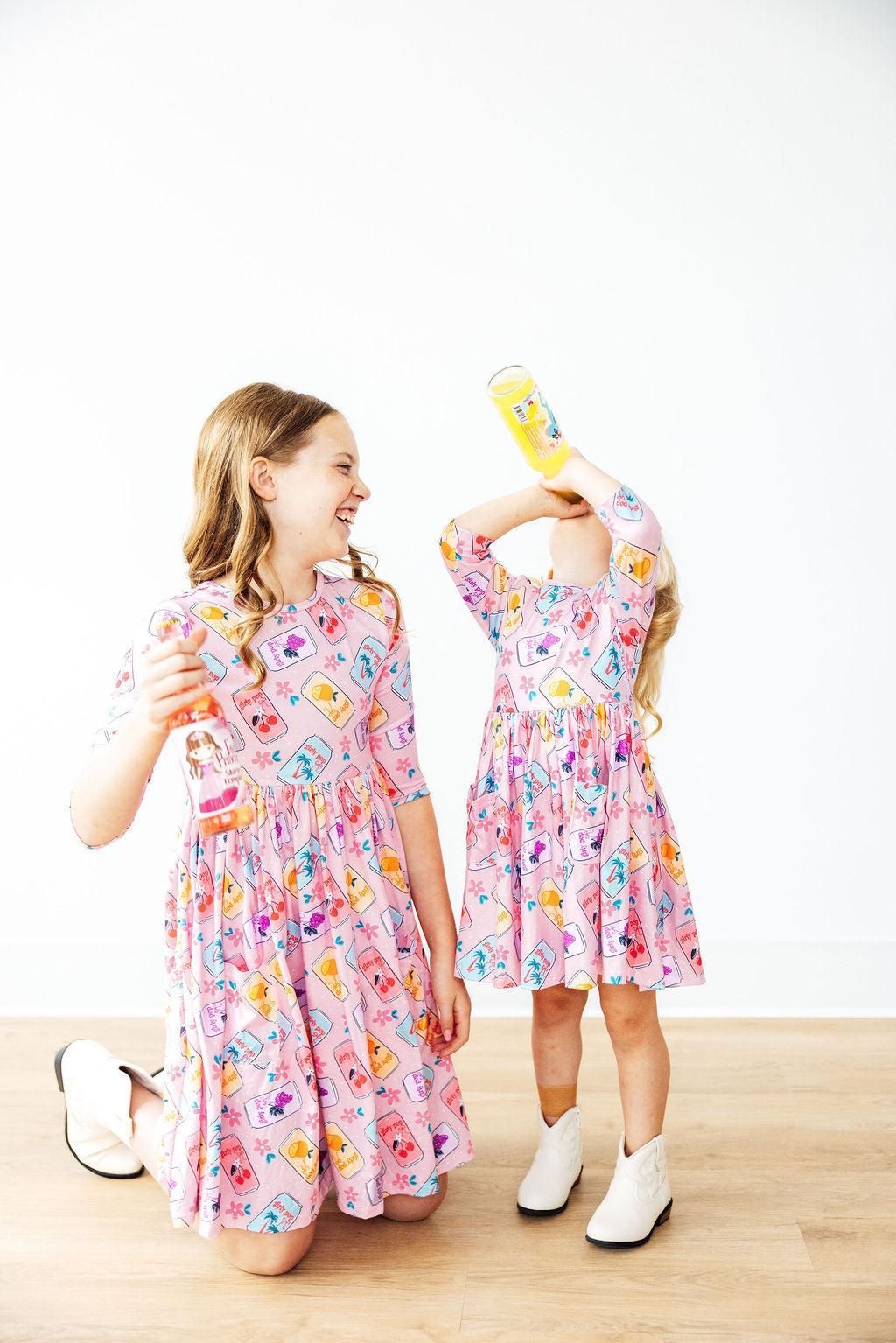 Girly Pop 3/4 Sleeve Pocket Twirl Dress - Mila & Rose ®