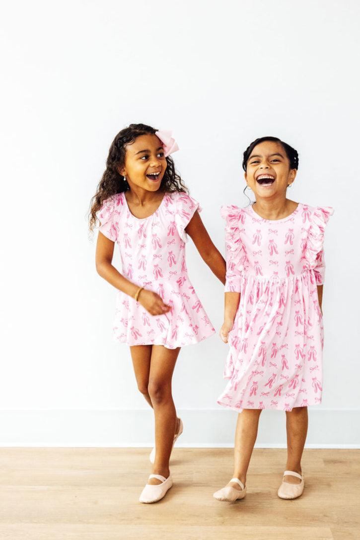 Twirling en Pointe 3/4 Sleeve Ruffle Twirl Dress - Mila & Rose ®