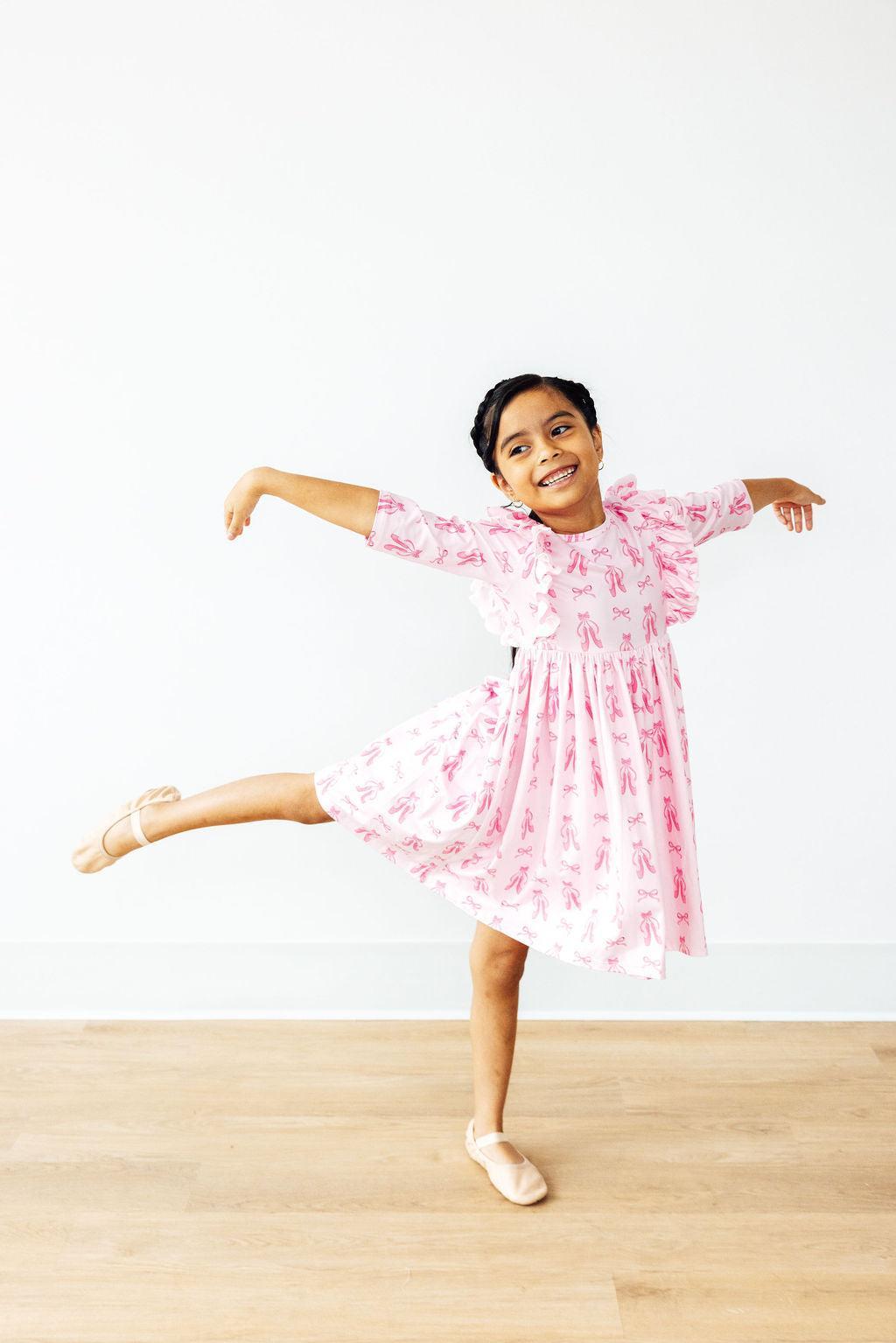 Twirling en Pointe 3/4 Sleeve Ruffle Twirl Dress - Mila & Rose ®