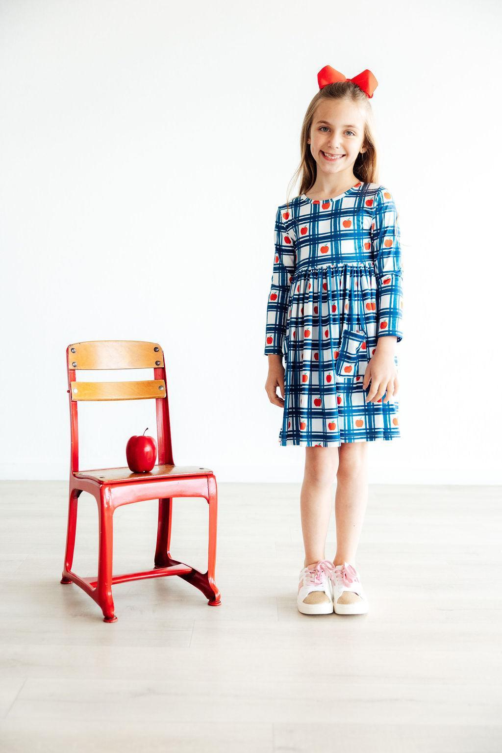 Plaid Apples Pocket Twirl Dress - Mila & Rose ®