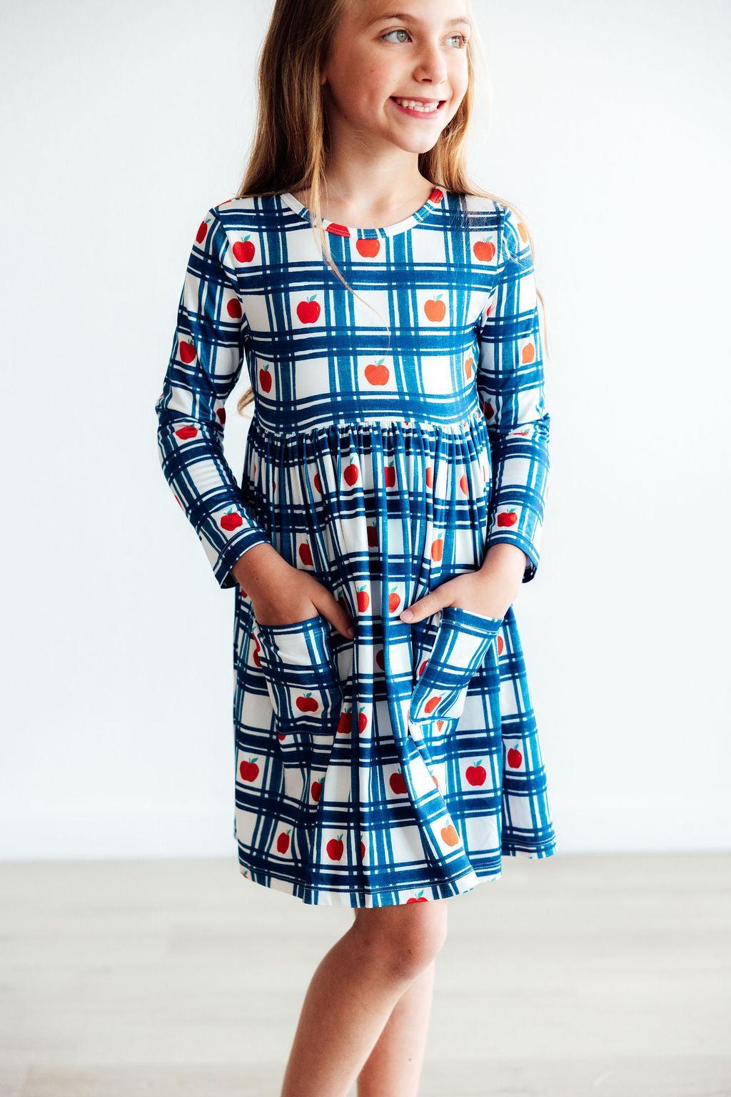 Plaid Apples Pocket Twirl Dress - Mila & Rose ®