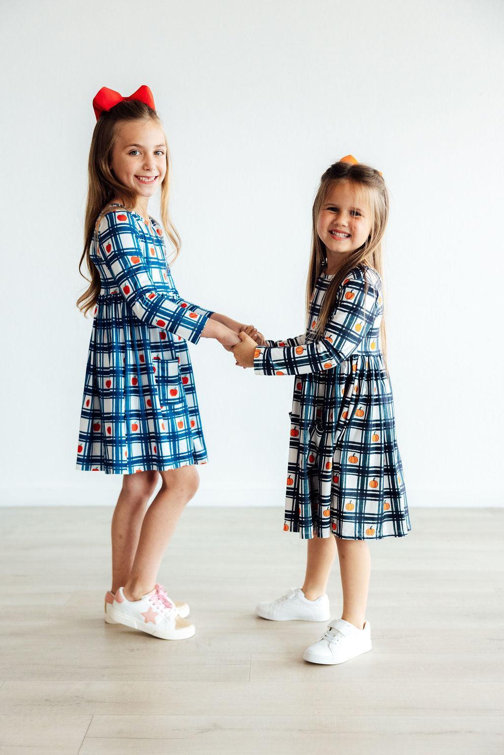 Plaid Apples Pocket Twirl Dress - Mila & Rose ®