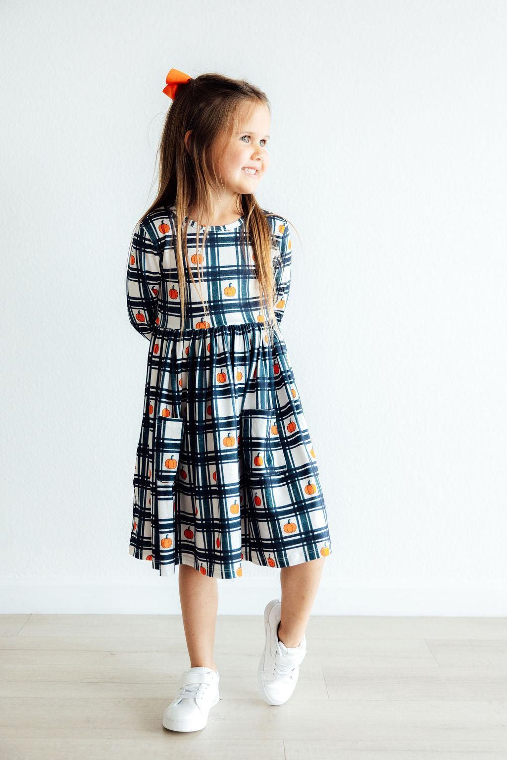 Halloween Plaid Pumpkins Pocket Twirl Dress - Mila & Rose ®