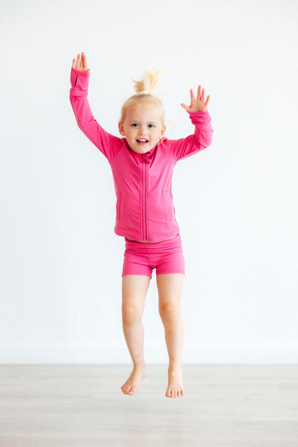 Fuchsia Pink Ruffle Activewear Zip Jacket - Mila & Rose ®