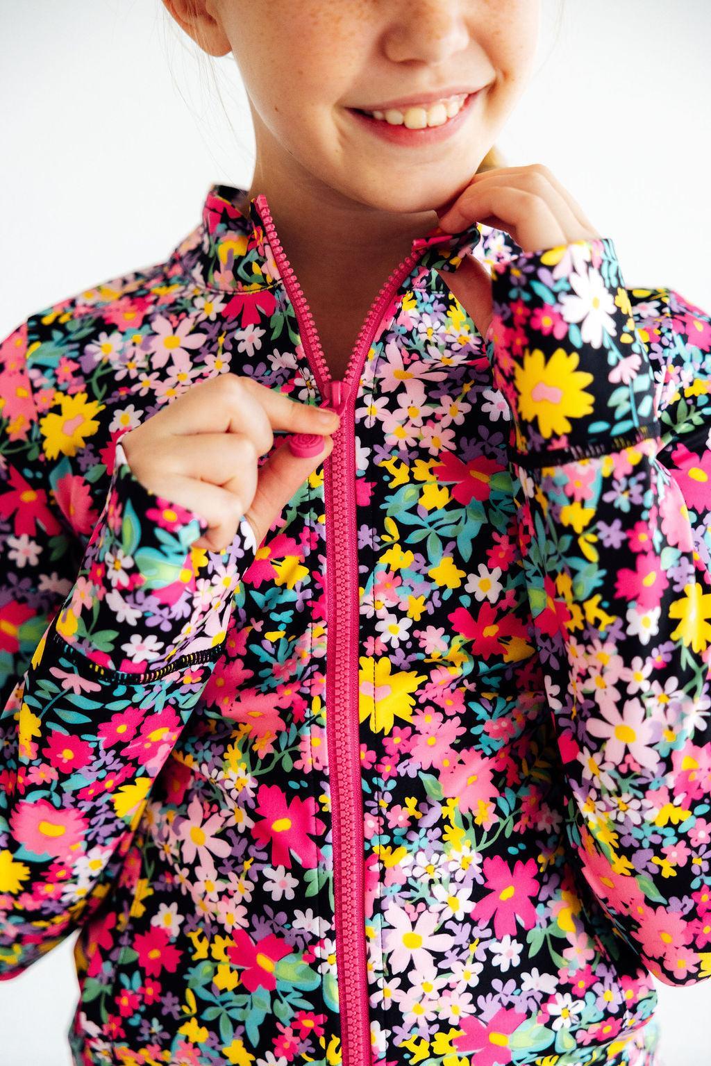 Flexible Floral Ruffle Activewear Zip Jacket - Mila & Rose ®