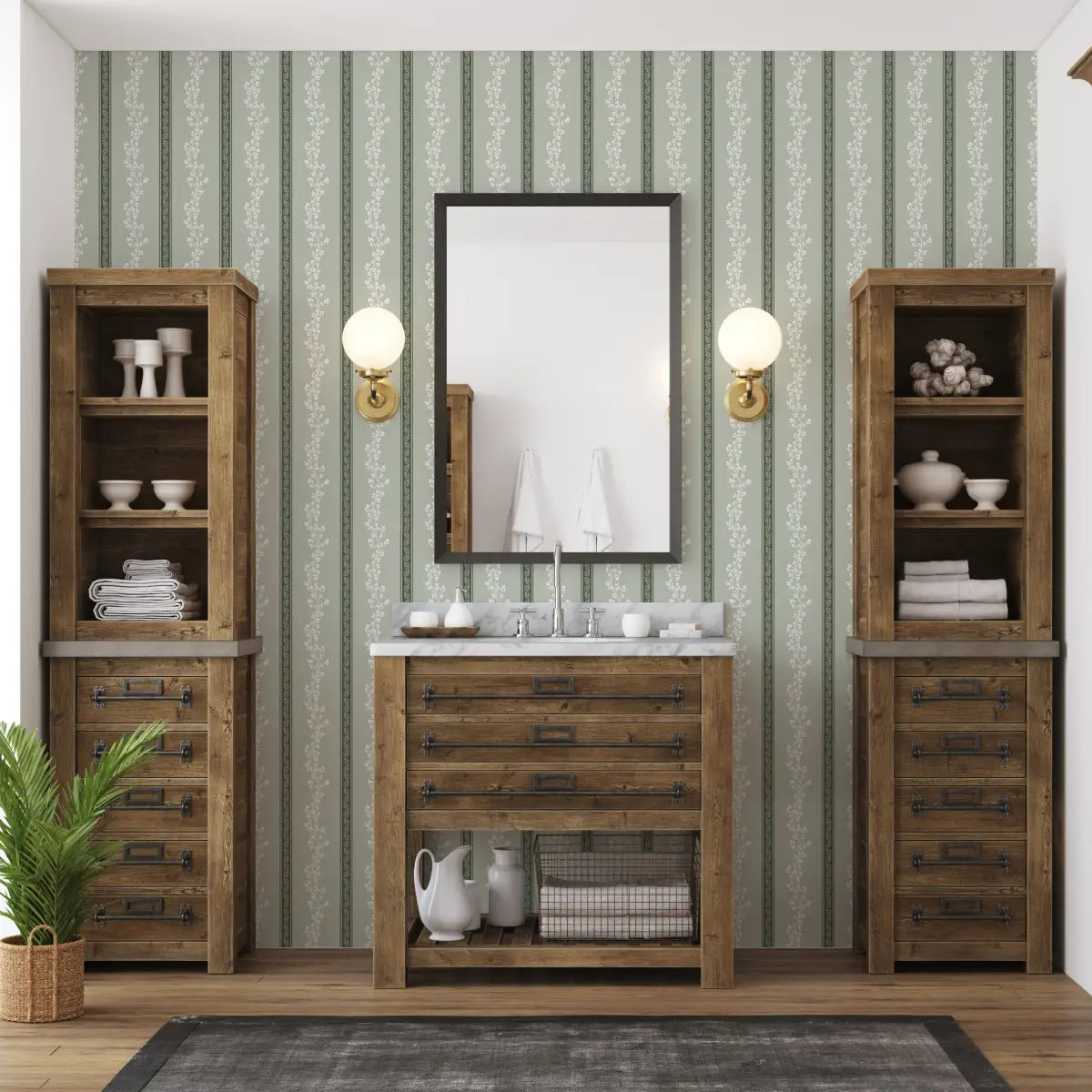 Miller Wallpaper - Floral Stripe - by Gooseberry Moon - Loomwell Home Goods